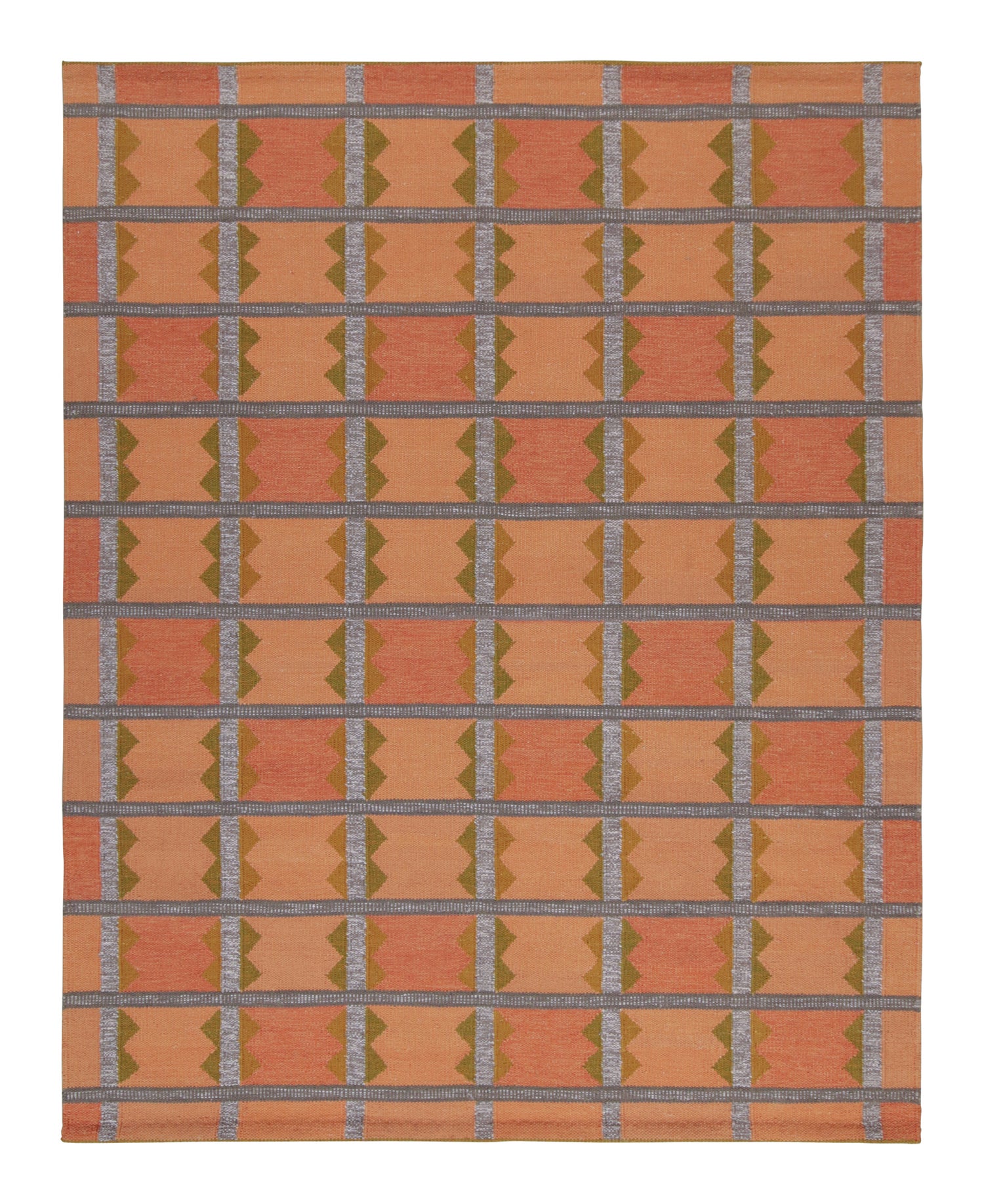 Rug & Kilim’s Scandinavian Style Kilim in Orange, Gray & Brown Geometric Pattern For Sale