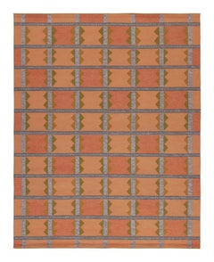 Rug & Kilim’s Scandinavian Style Kilim in Orange, Gray & Brown Geometric Pattern