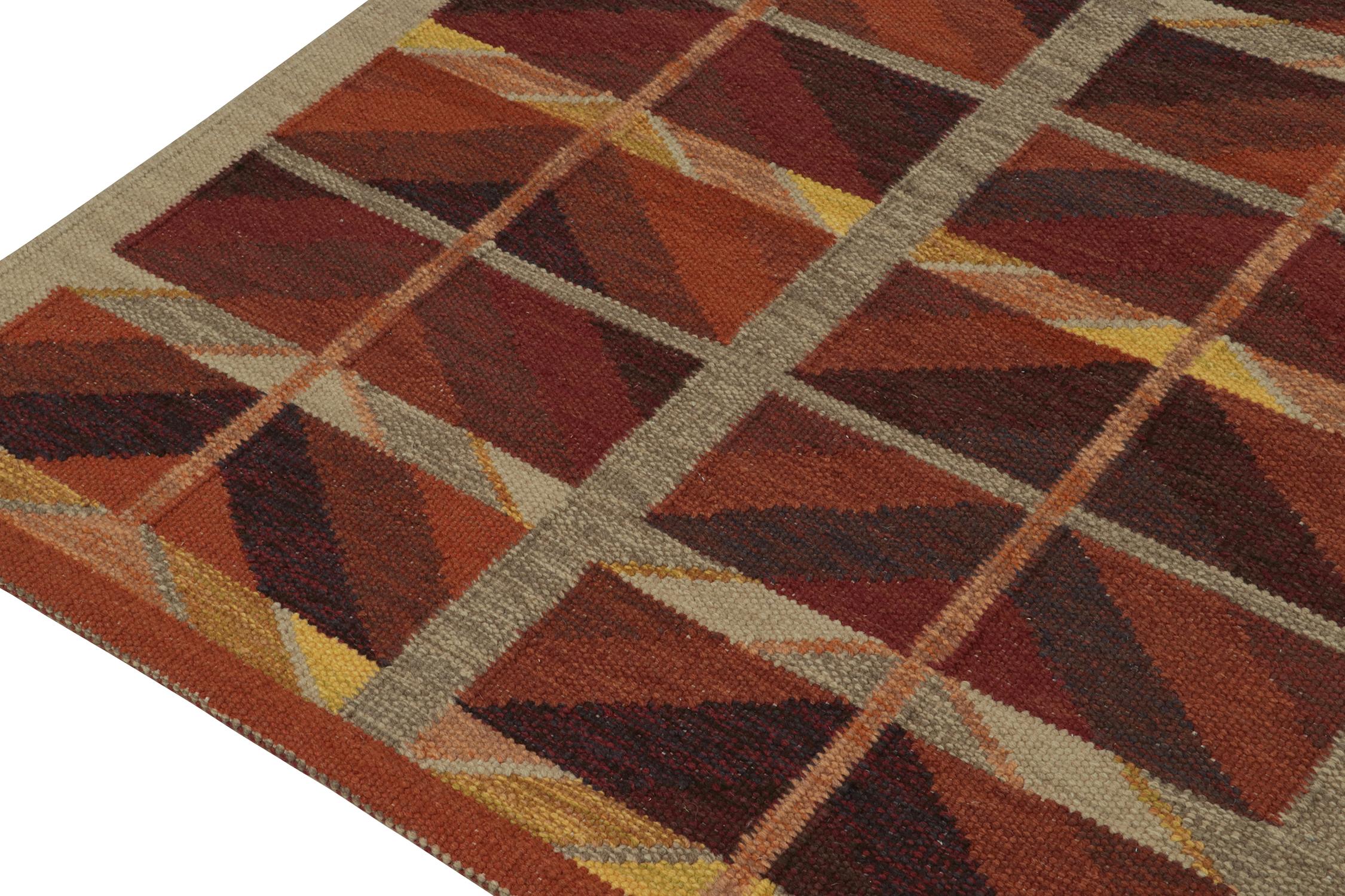 Hand-Knotted Rug & Kilim’s Scandinavian Style Kilim in Red, Ochre and Gray Geometric Pattern For Sale