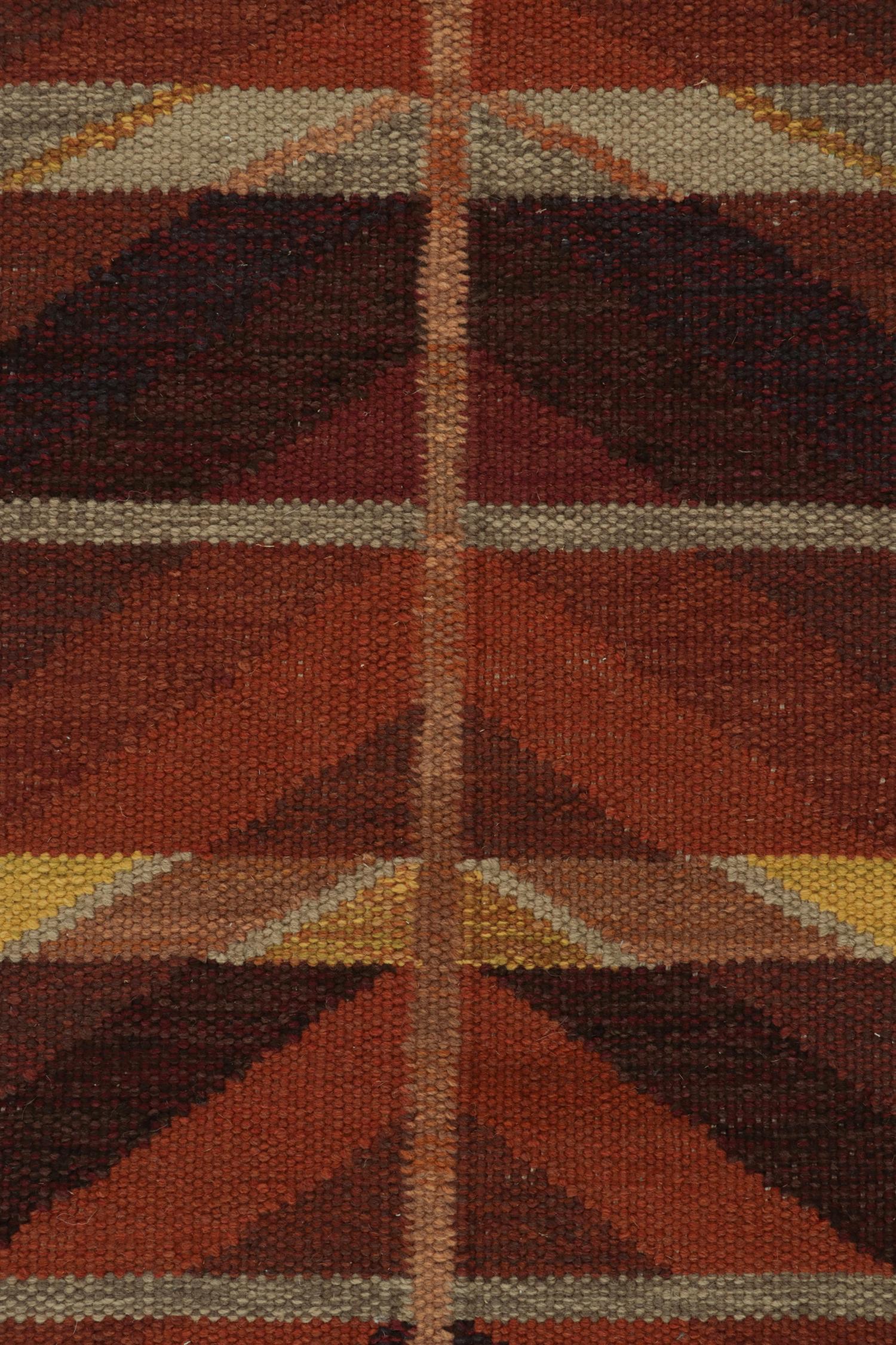 Rug & Kilim’s Scandinavian Style Kilim in Red, Ochre and Gray Geometric Pattern In New Condition For Sale In Long Island City, NY