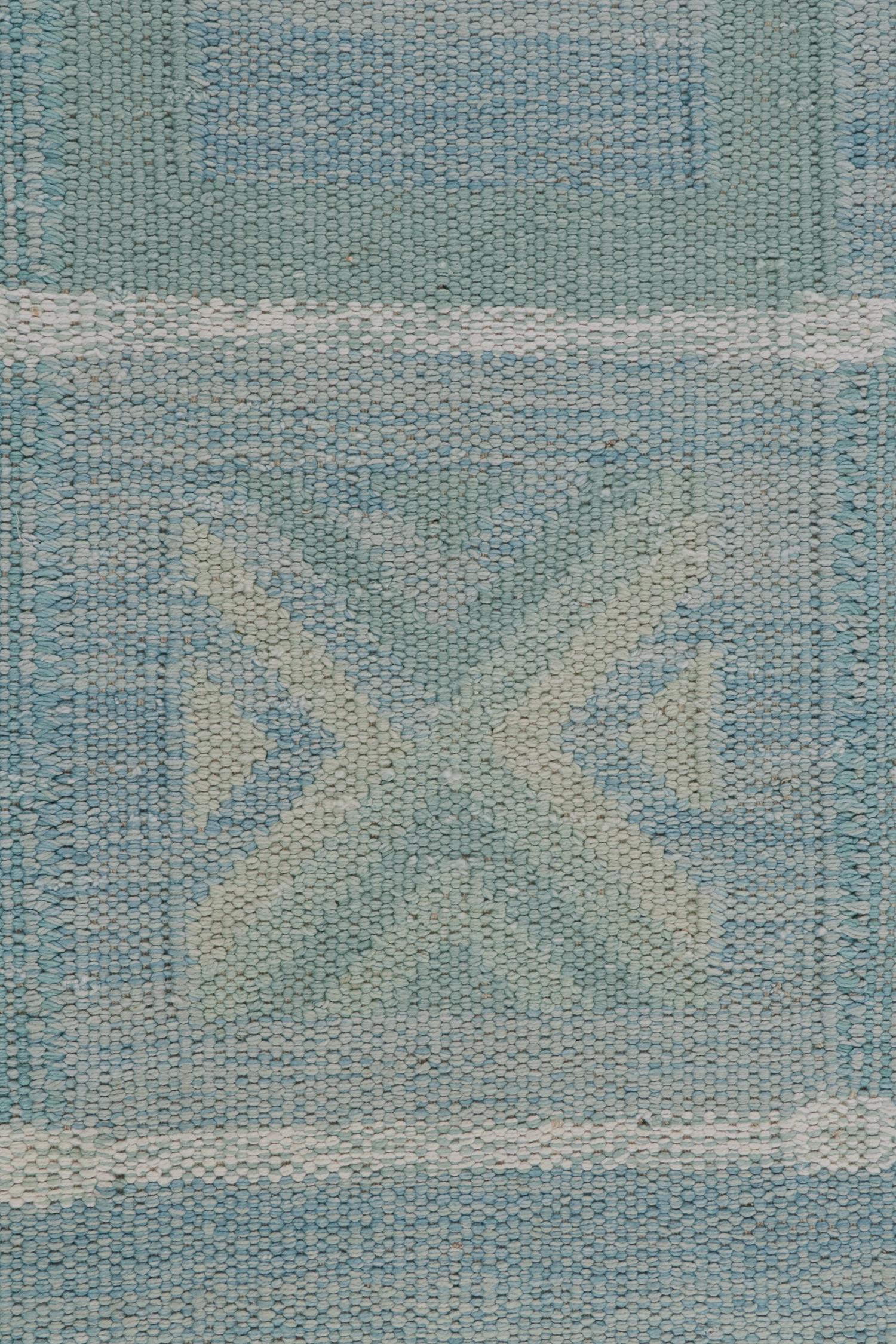 Rug & Kilim’s Scandinavian Style Kilim in Seafoam, Teal & Gray Geometric Pattern In New Condition For Sale In Long Island City, NY
