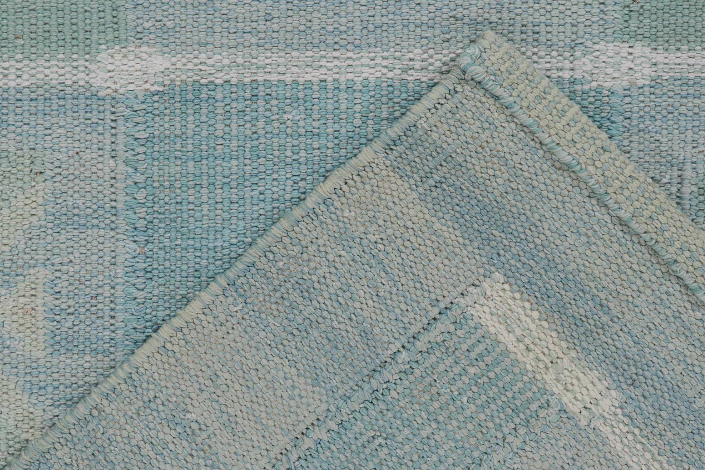 Contemporary Rug & Kilim’s Scandinavian Style Kilim in Seafoam, Teal & Gray Geometric Pattern For Sale