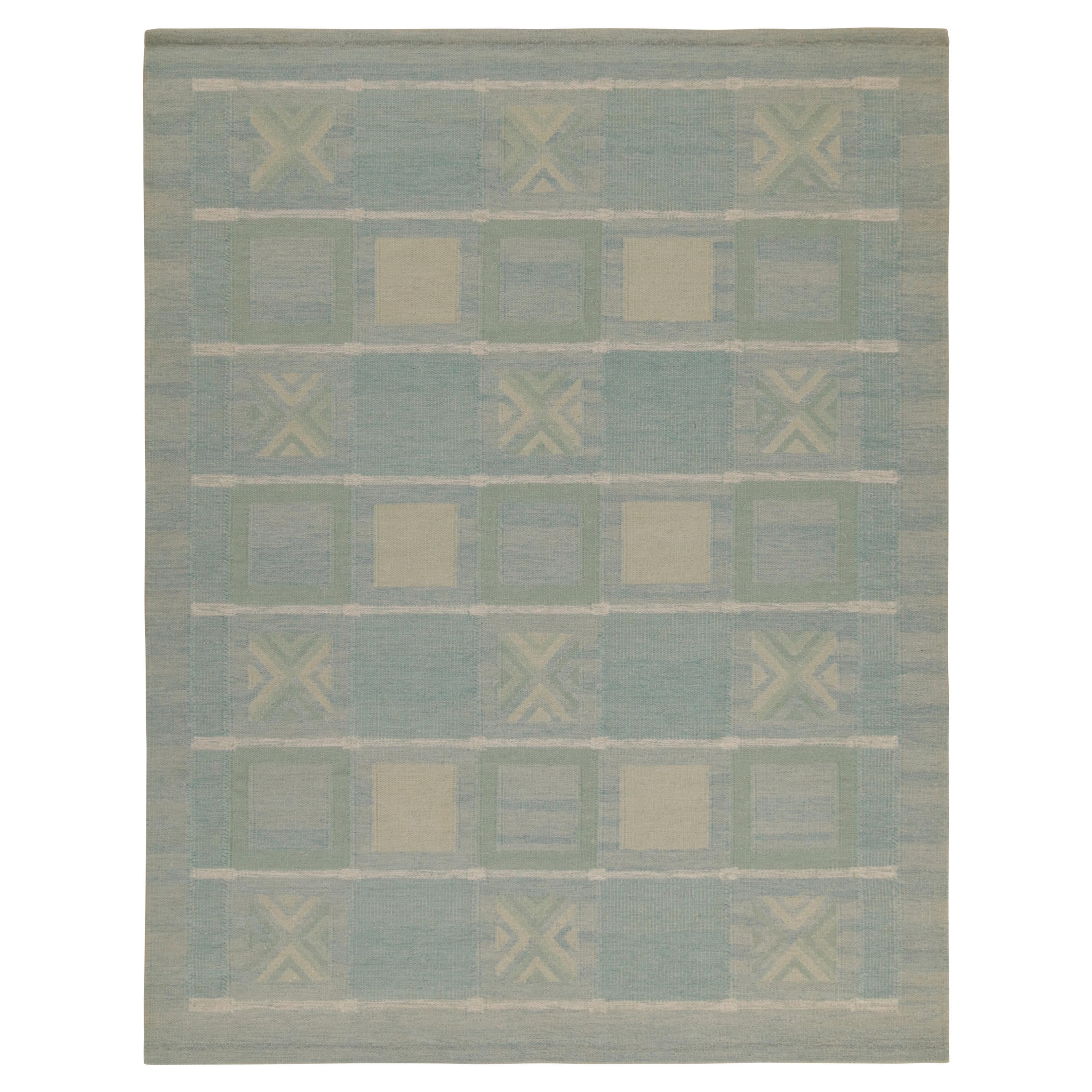 Rug and Kilim’s Scandinavian Style Kilim in Blue with Teal Geometric