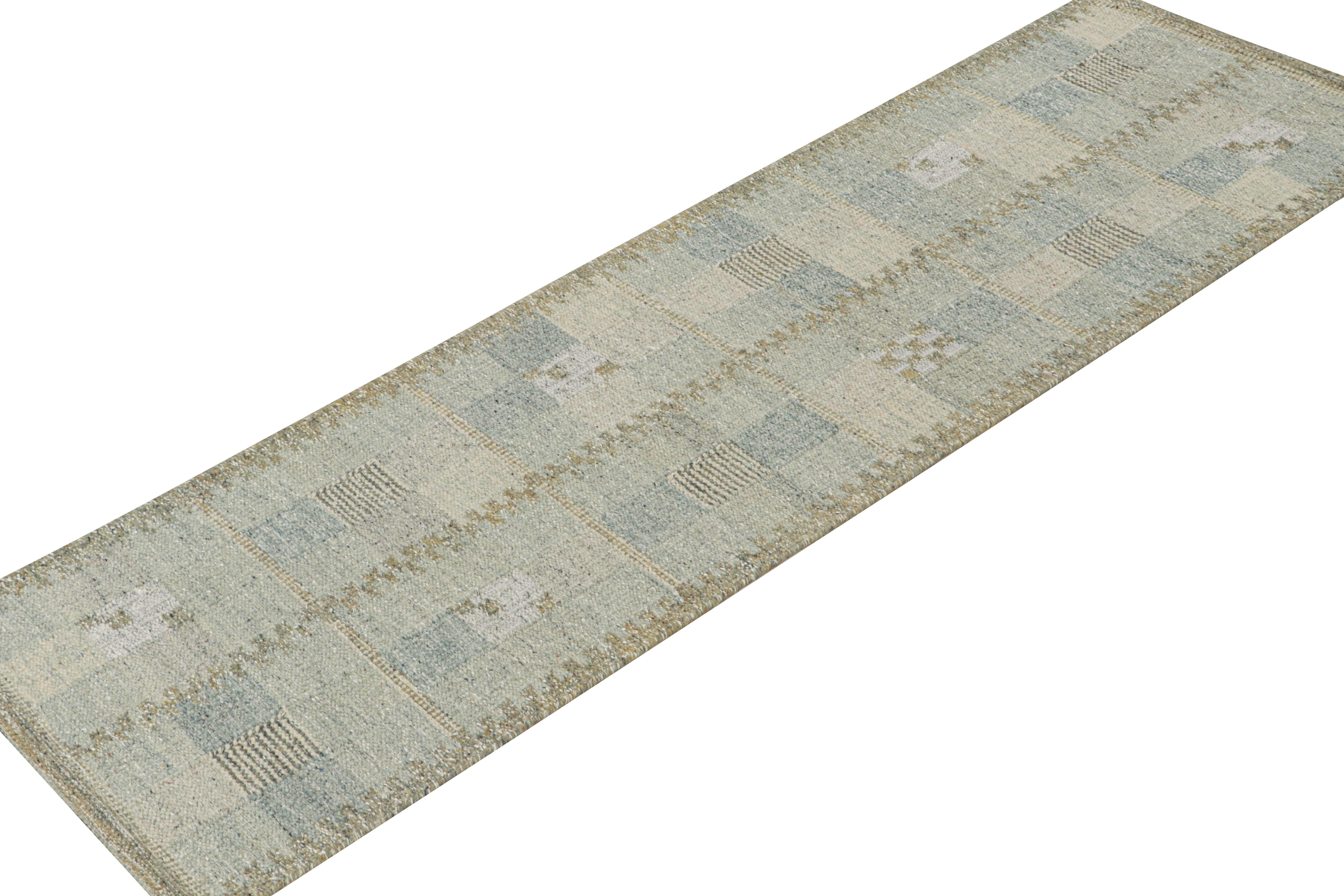 Modern Rug & Kilim’s Scandinavian style Kilim in Sky Blue with Geometric Pattern For Sale