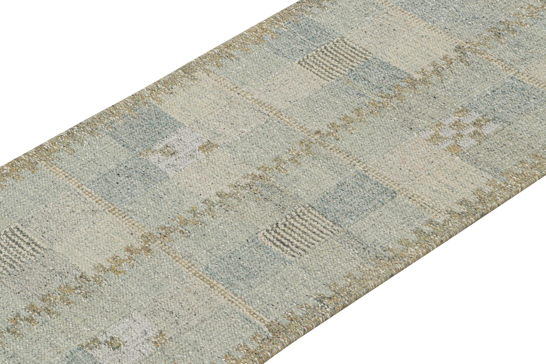 Indian Rug & Kilim’s Scandinavian style Kilim in Sky Blue with Geometric Pattern For Sale