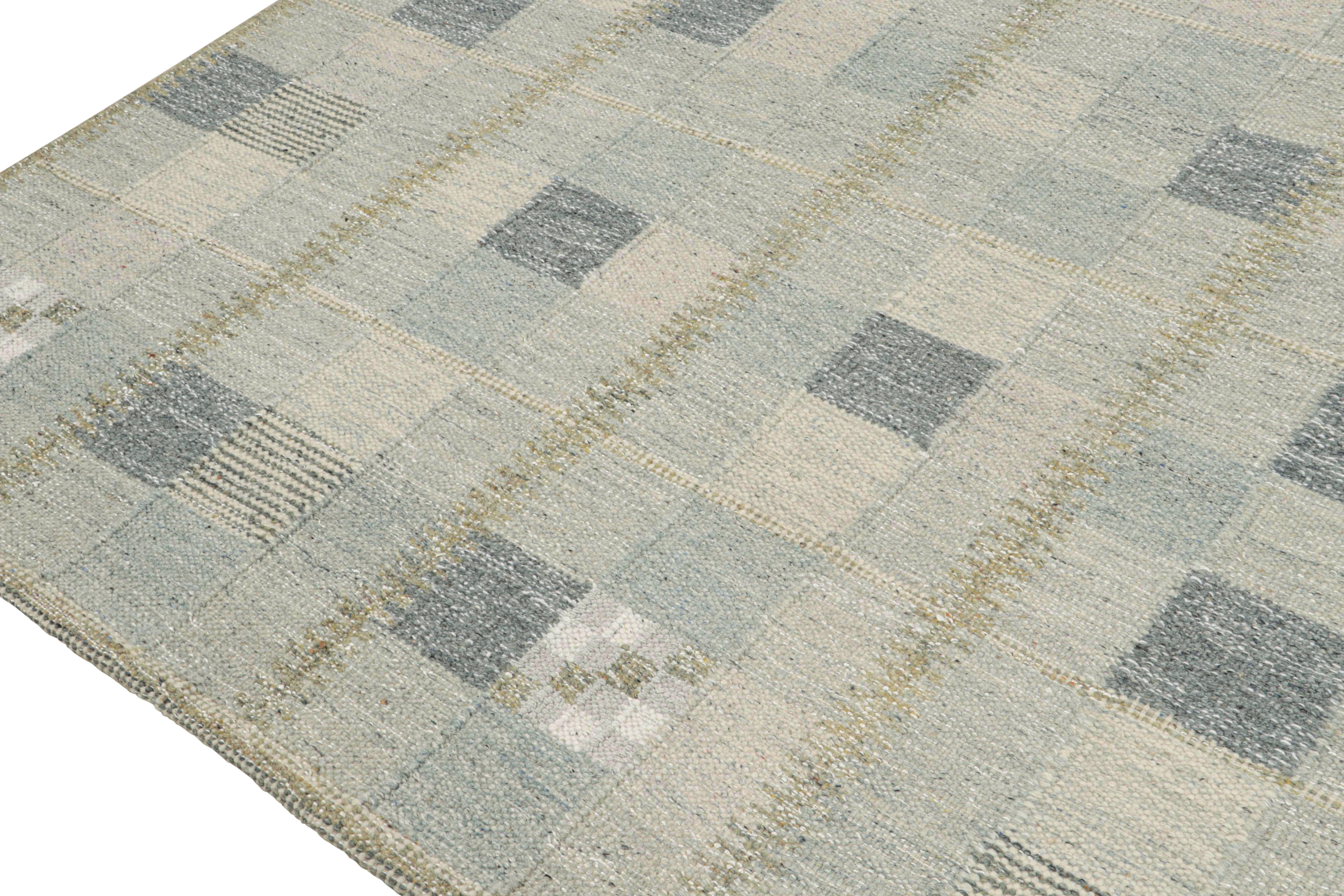 Hand-Knotted Rug & Kilim’s Scandinavian Style Kilim in Sky Blue with Geometric Pattern For Sale
