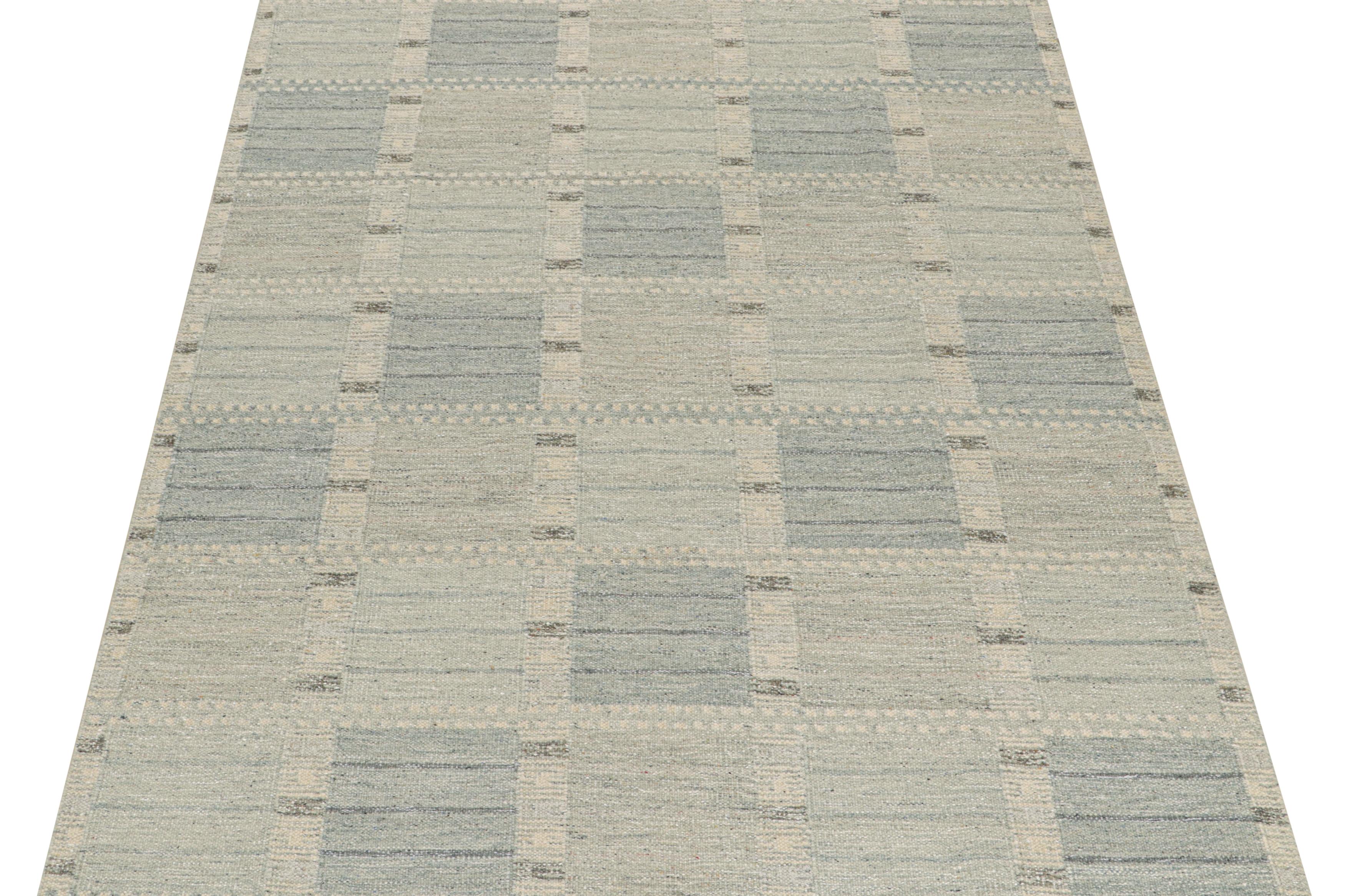 Hand-Knotted Rug & Kilim’s Scandinavian style Kilim in Sky Blue with Geometric Pattern For Sale
