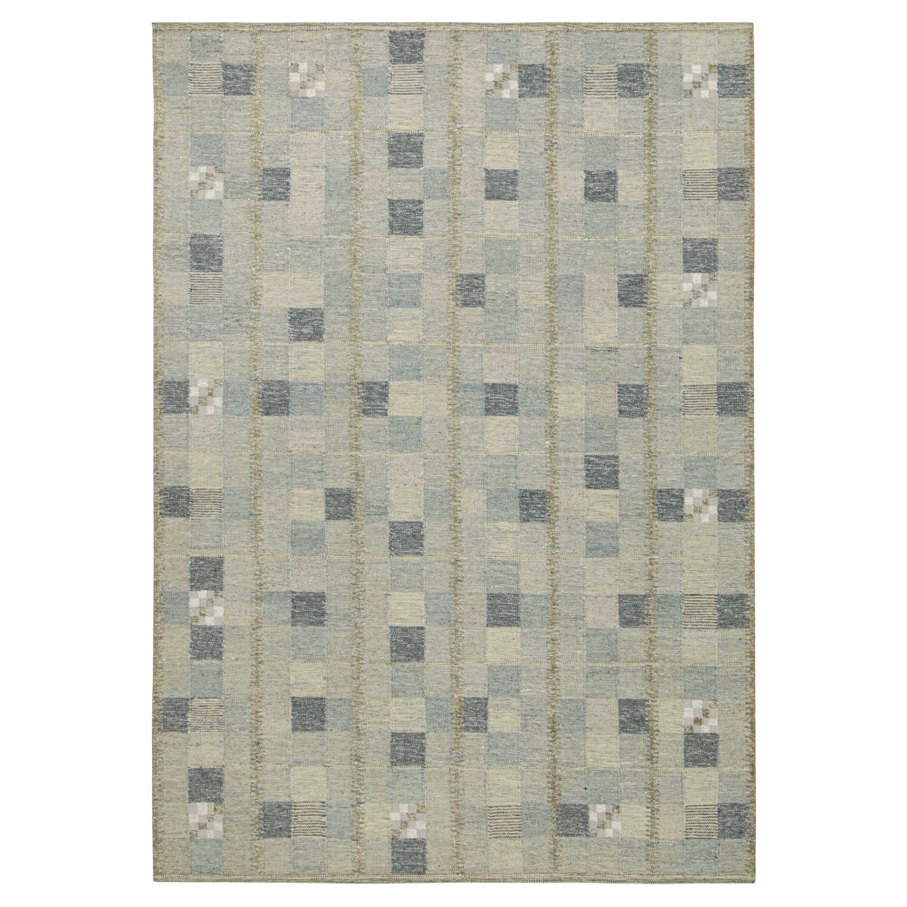 Himmelblauer Kilim im skandinavischen Stil mit geometrischem Muster von Rug & Kilim