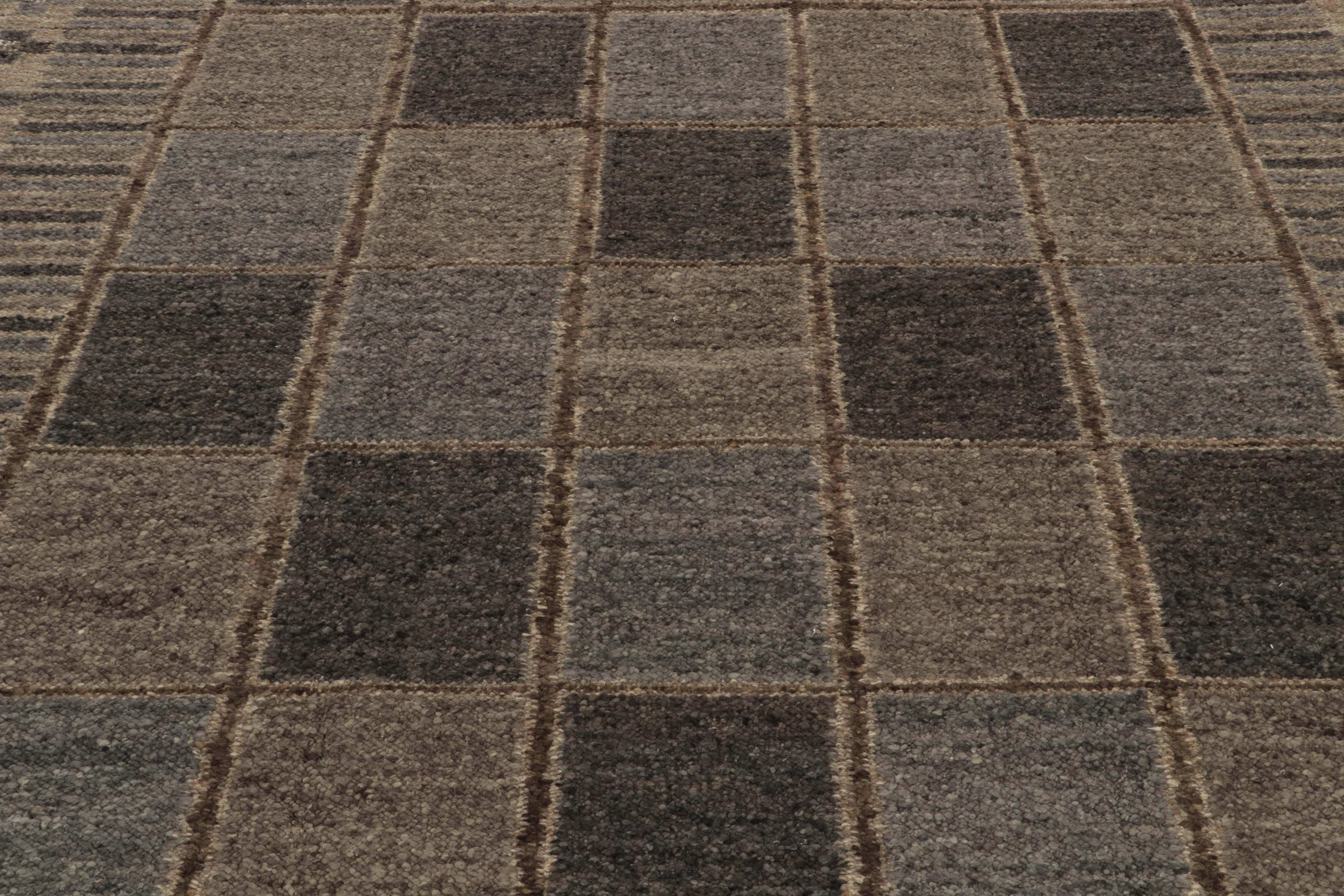 Scandinavo moderno Rug & Kilim è un kilim in stile scandinavo con motivi geometrici color ardesia e beige-marrone. in vendita