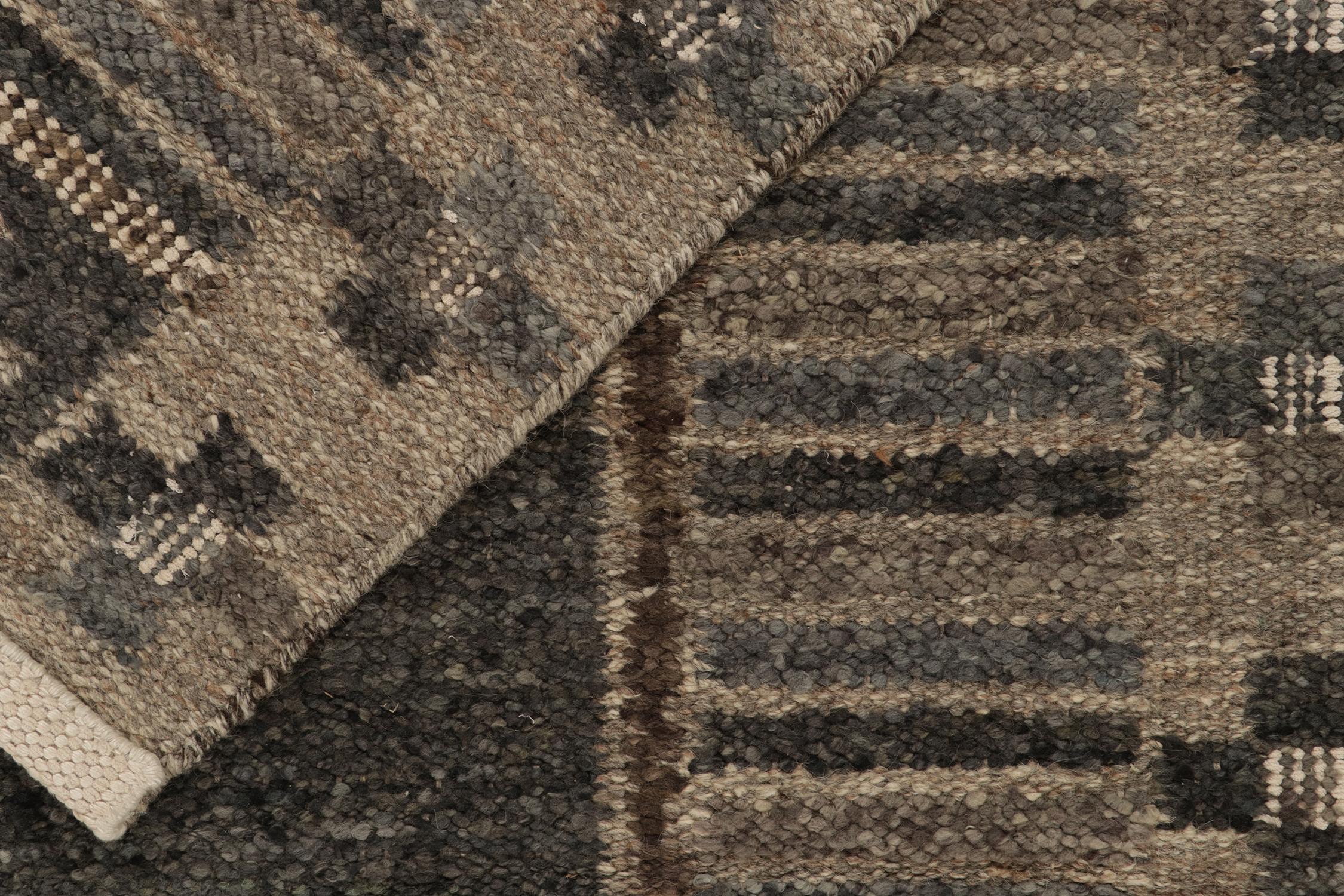Contemporary Rug & Kilim’s Scandinavian Style Kilim in Slate & Beige-Brown Geometric Pattern For Sale