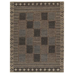 Rug & Kilim’s Scandinavian Style Kilim in Slate & Beige-Brown Geometric Pattern