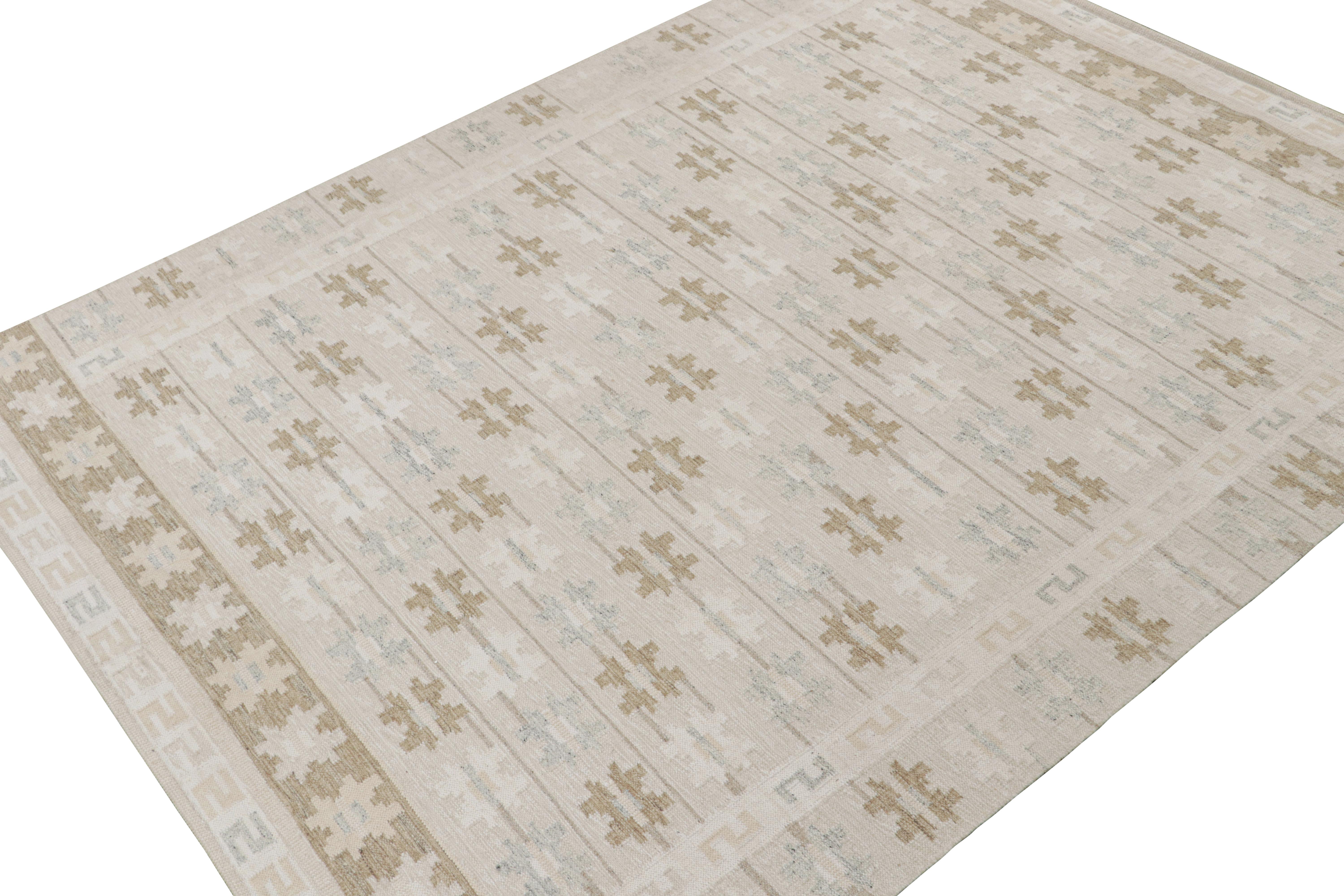 Indian Rug & Kilim’s Scandinavian Style Kilim in Taupe & Beige-Brown Geometric Patterns For Sale