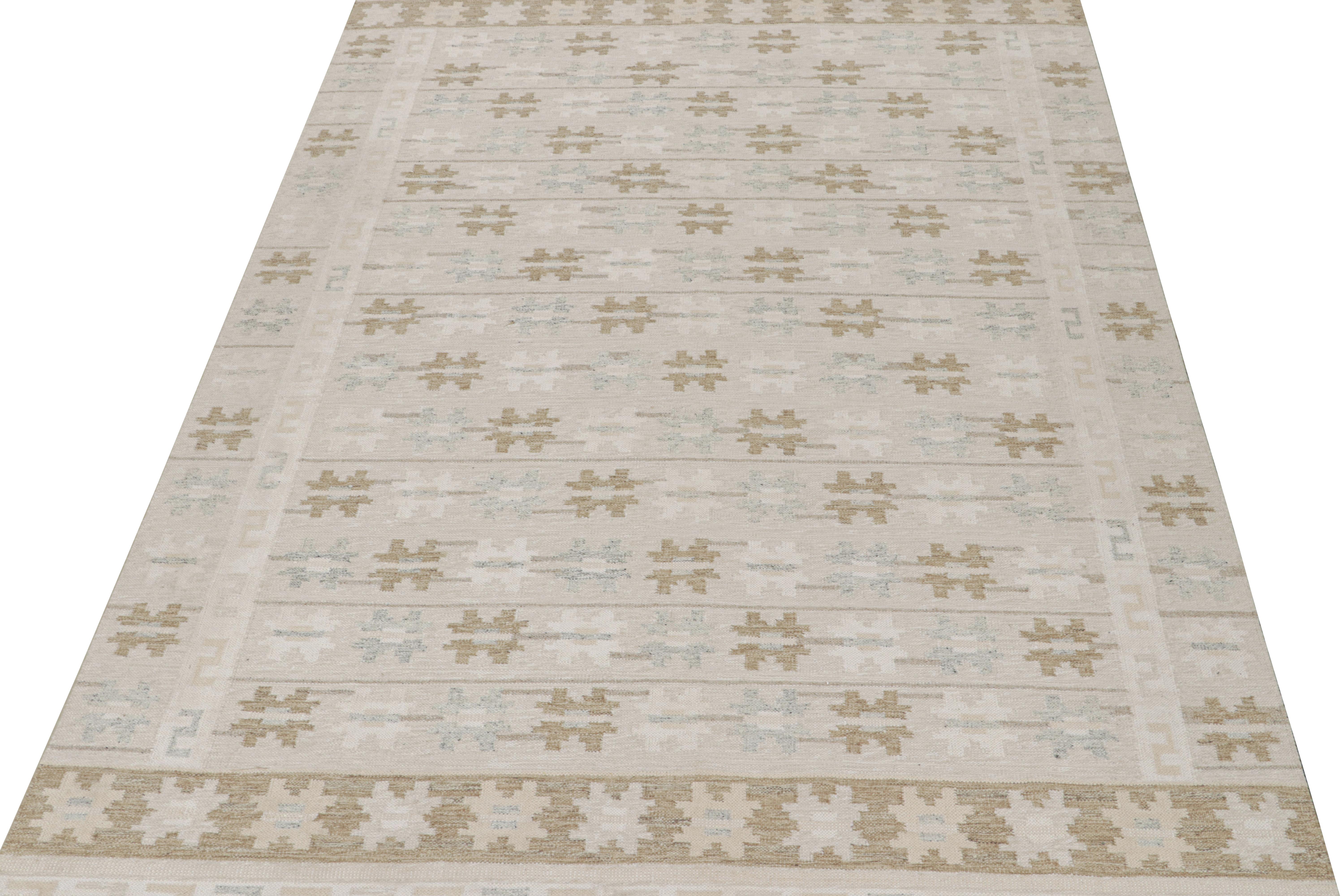 Hand-Knotted Rug & Kilim’s Scandinavian Style Kilim in Taupe & Beige-Brown Geometric Patterns For Sale