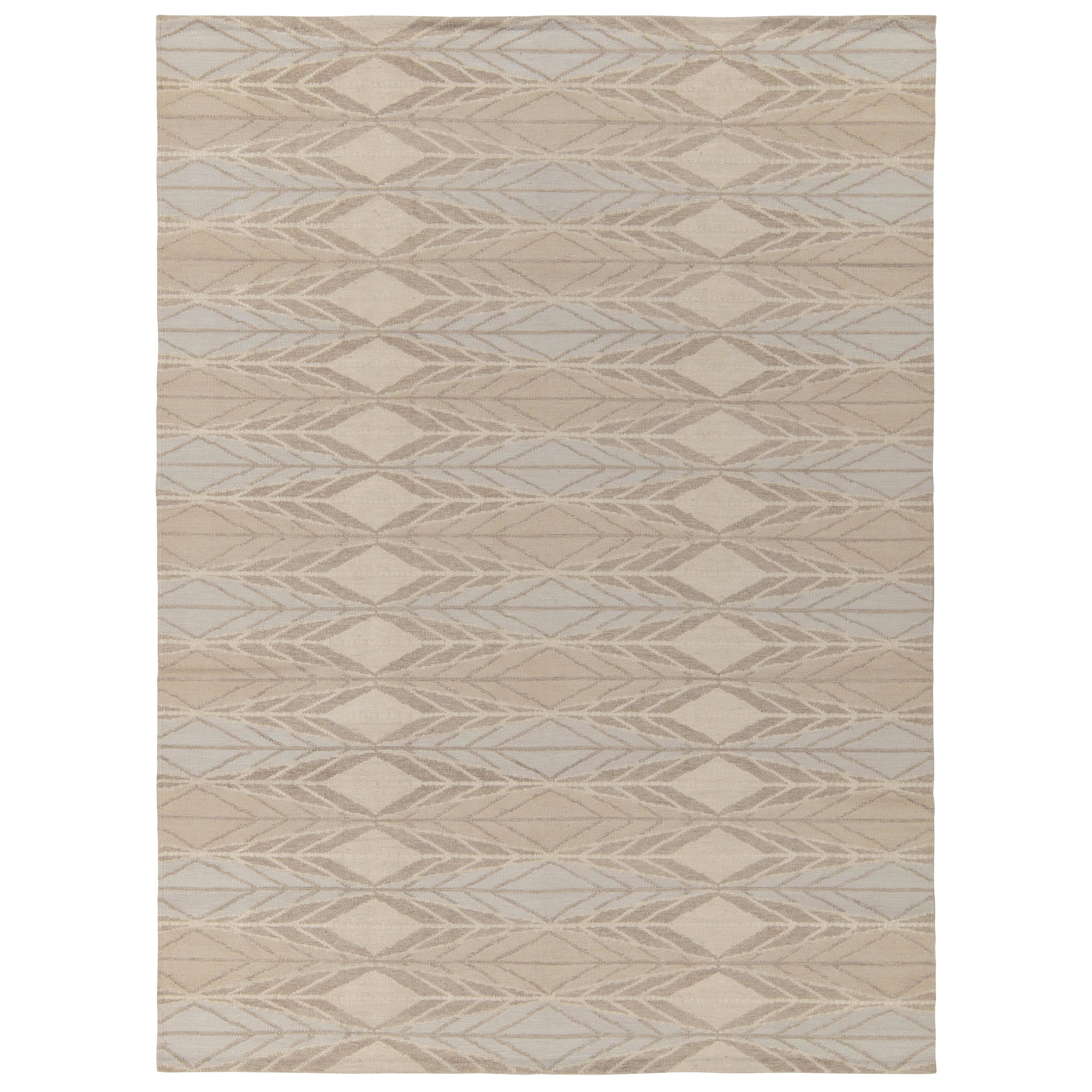 Rug & Kilim’s Scandinavian Style Kilim in Taupe, Blue and Off-White Patterns For Sale