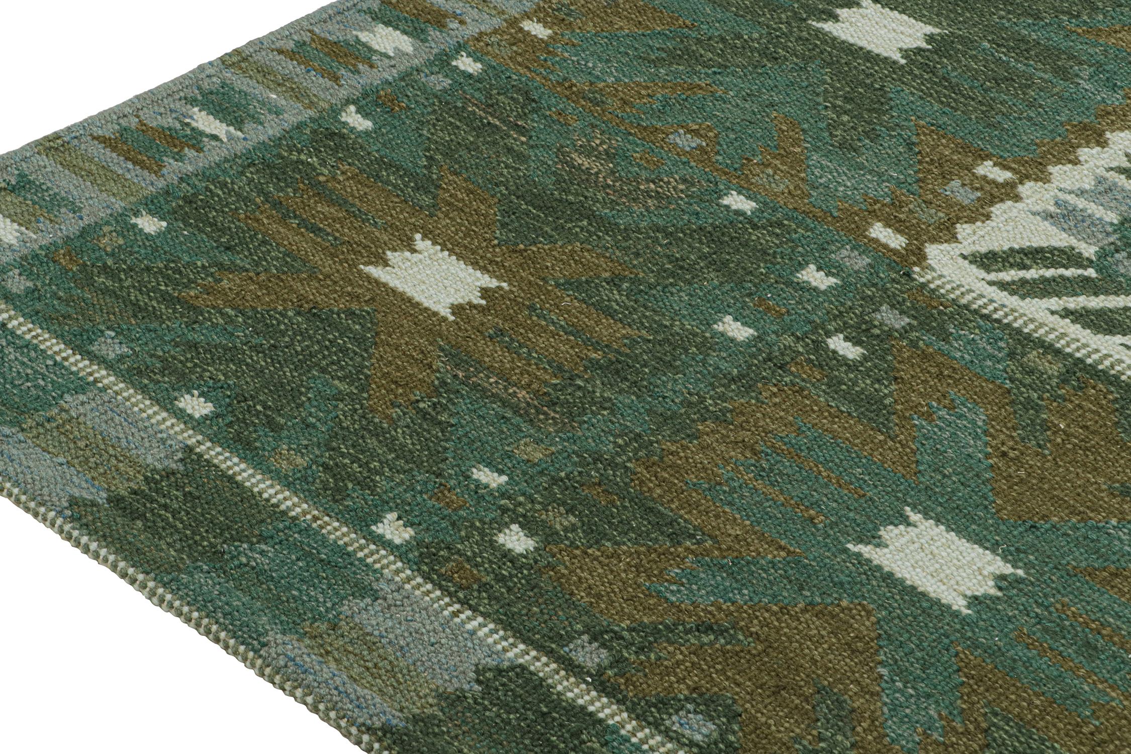 Indiano Rug & Kilim in stile scandinavo con motivi geometrici verde acqua, grigio e marrone in vendita