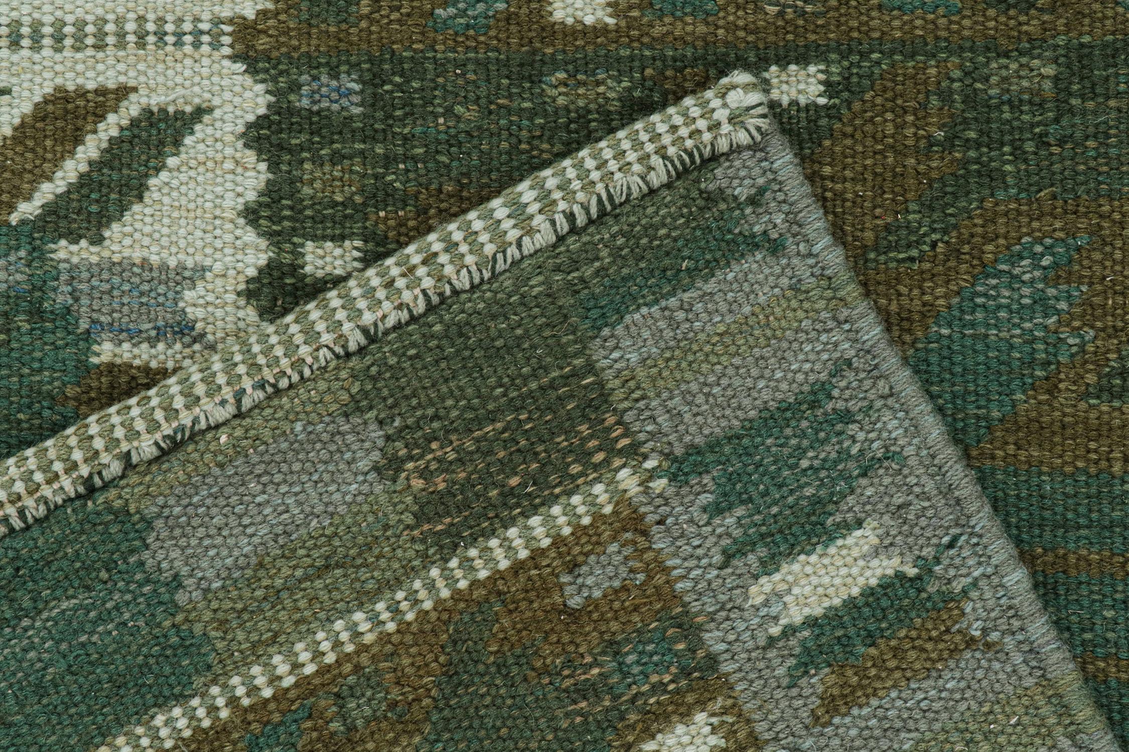 XXI secolo e contemporaneo Rug & Kilim in stile scandinavo con motivi geometrici verde acqua, grigio e marrone in vendita
