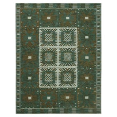 Rug & Kilim’s Scandinavian Style Kilim in Teal, Grey & Brown Geometric Patterns
