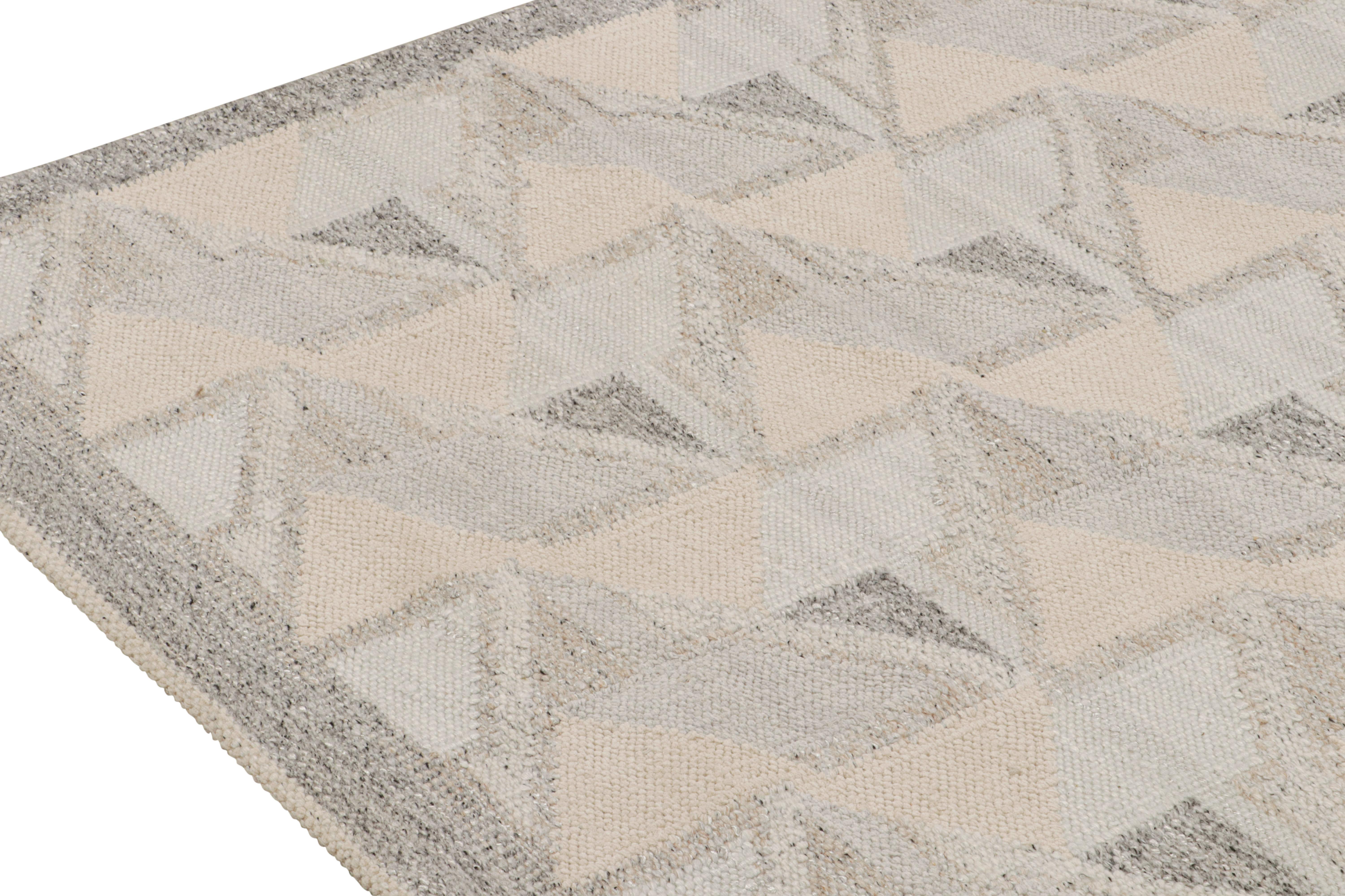 Hand-Knotted Rug & Kilim’s Scandinavian Style Kilim in White and Blue Geometric Patterns For Sale