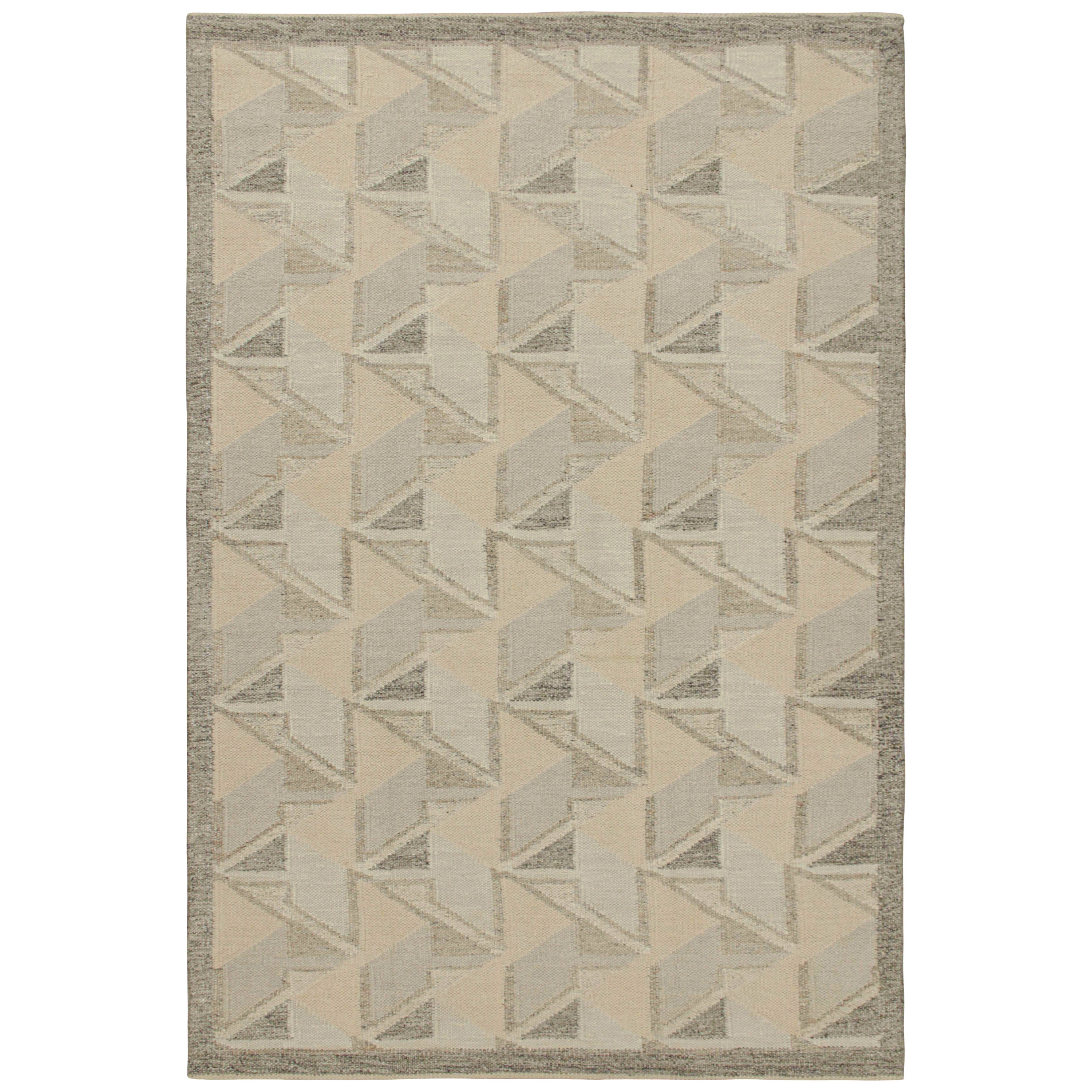 Skandinavischer Kilim von Rug & Kilim in Weiß und Blau mit geometrischen Mustern