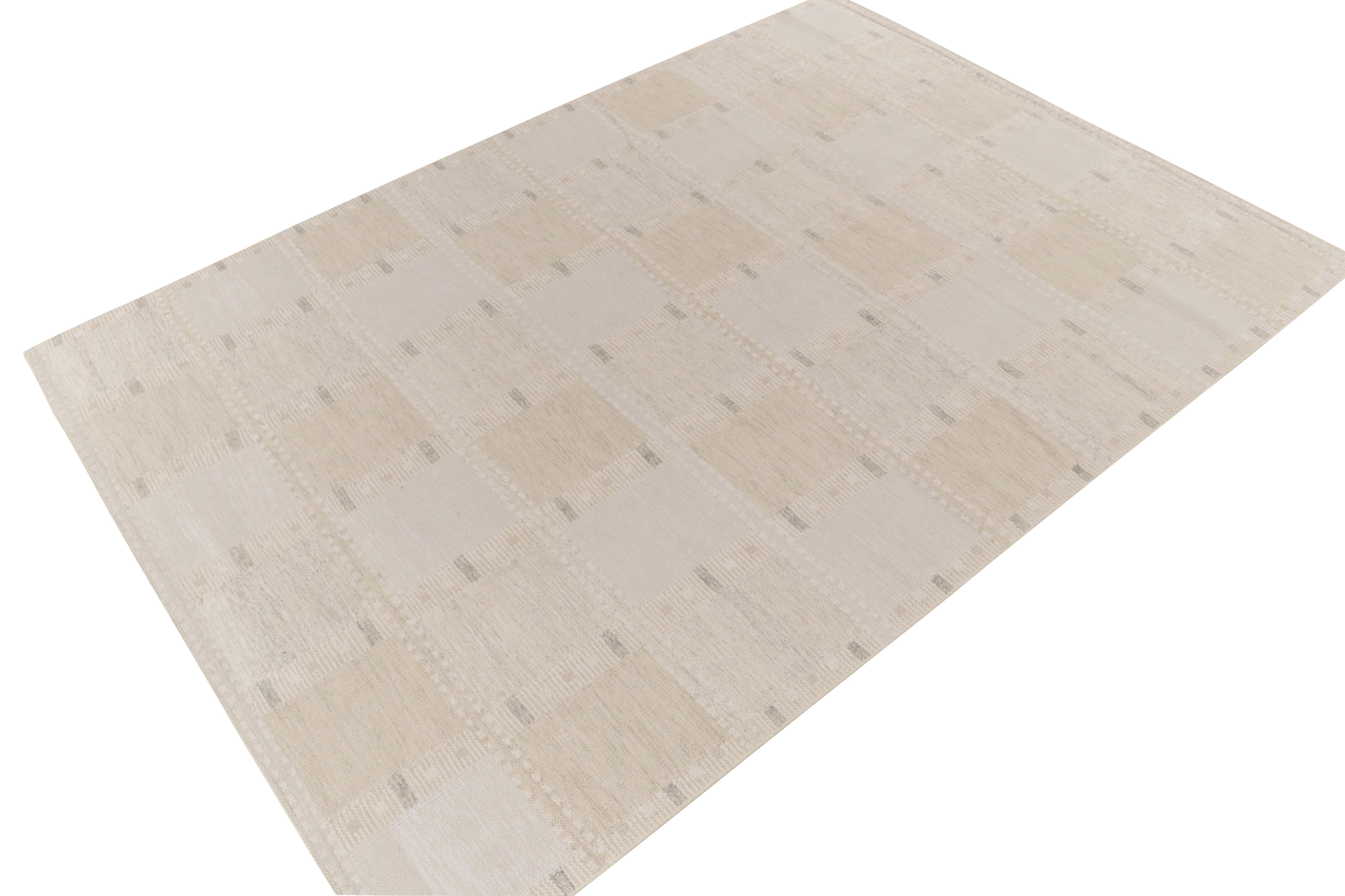 A 9x12 flat weave from Rug & Kilim’s Scandinavian Kilim Collection; among our most cherished designs in this coveted contemporary style. 

On the Design: The piece carries a cool composure with soothing tones of greige and off-white with a subdued
