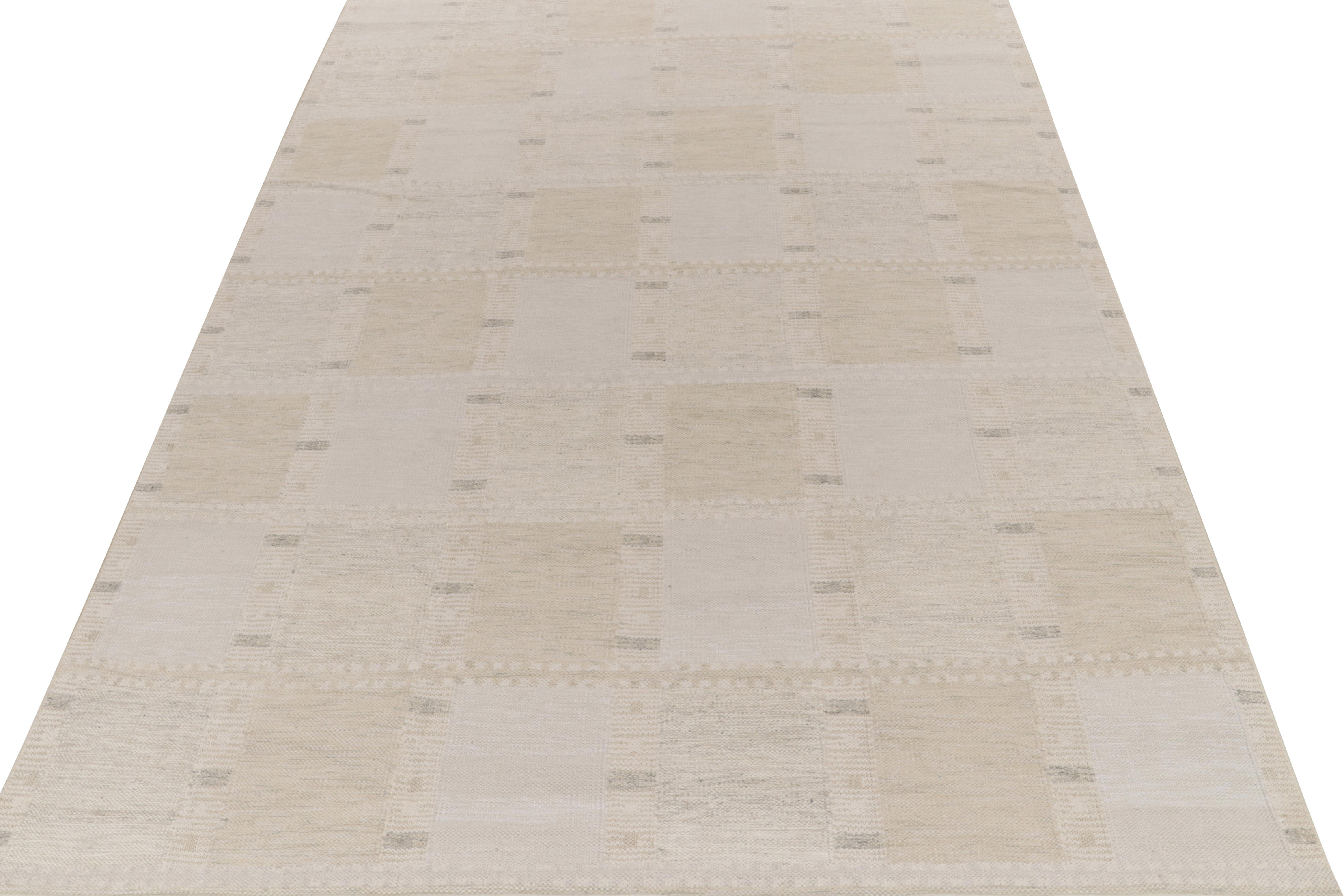 Teppich & Kilims Skandinavischer Stil Kelim in Weiß und Grau mit geometrischem Muster (Skandinavische Moderne) im Angebot