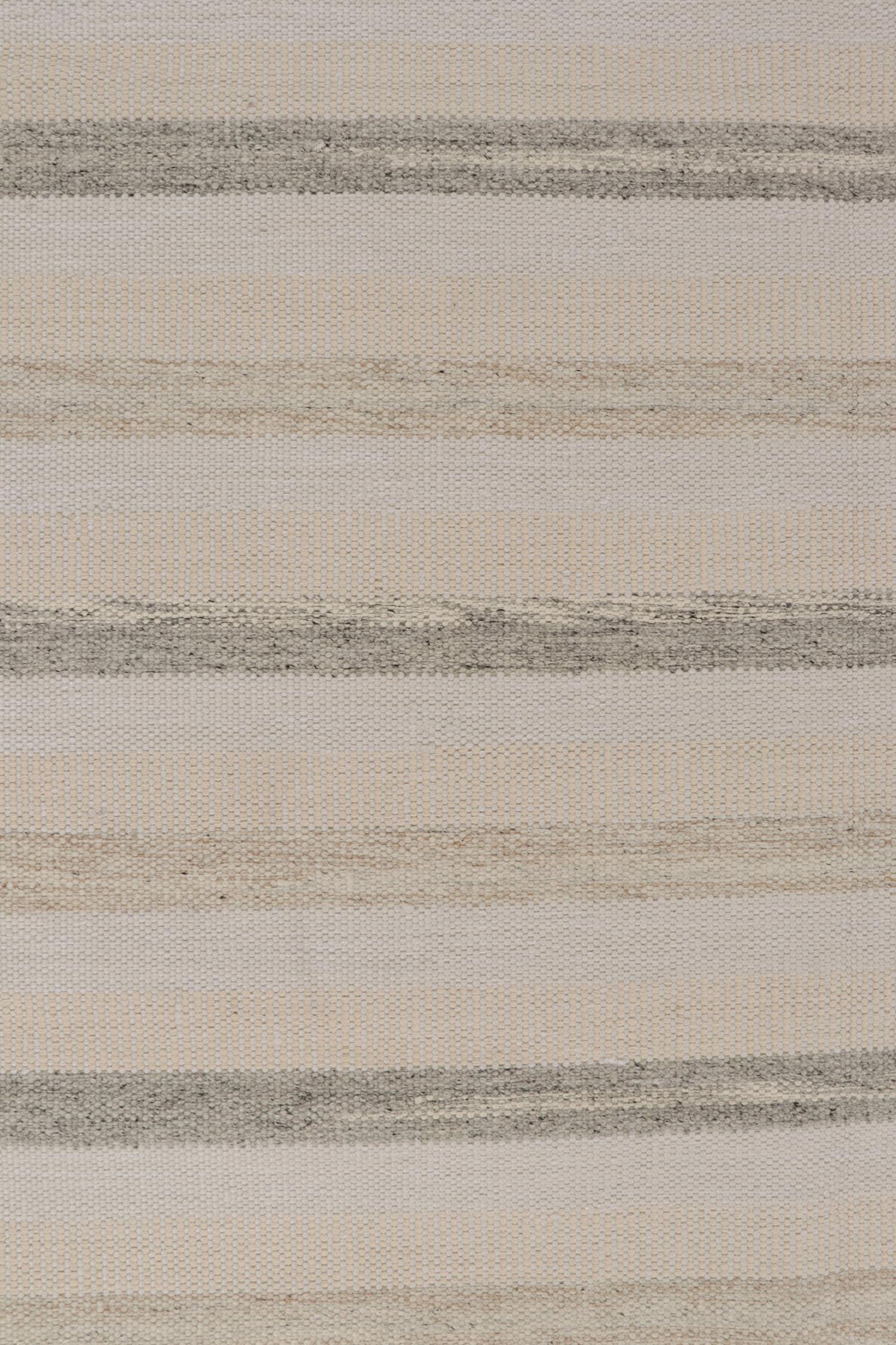 Rug & Kilim’s Scandinavian Style Kilim in White, Beige and Gray Stripes In New Condition For Sale In Long Island City, NY