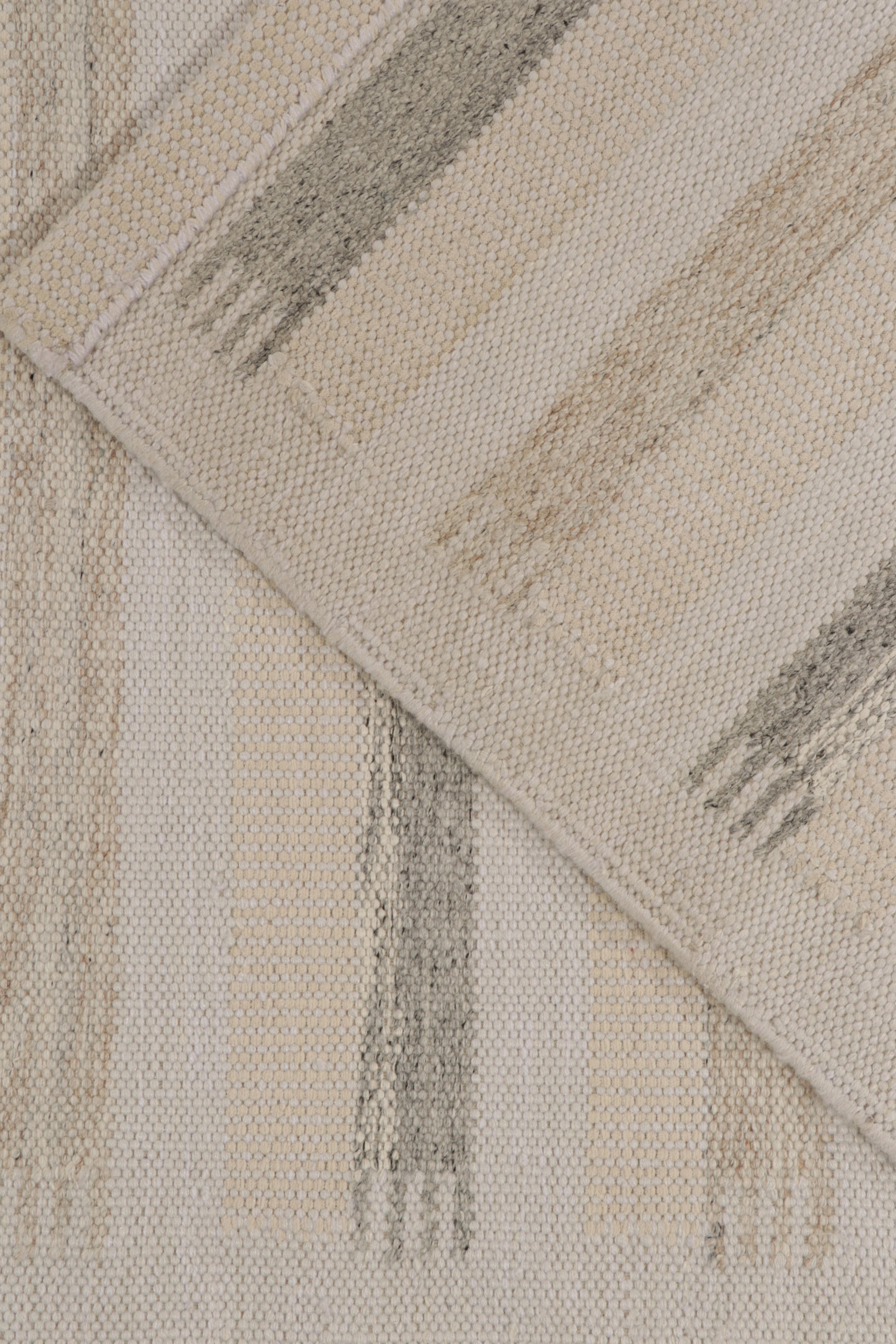 Contemporary Rug & Kilim’s Scandinavian Style Kilim in White, Beige and Gray Stripes For Sale