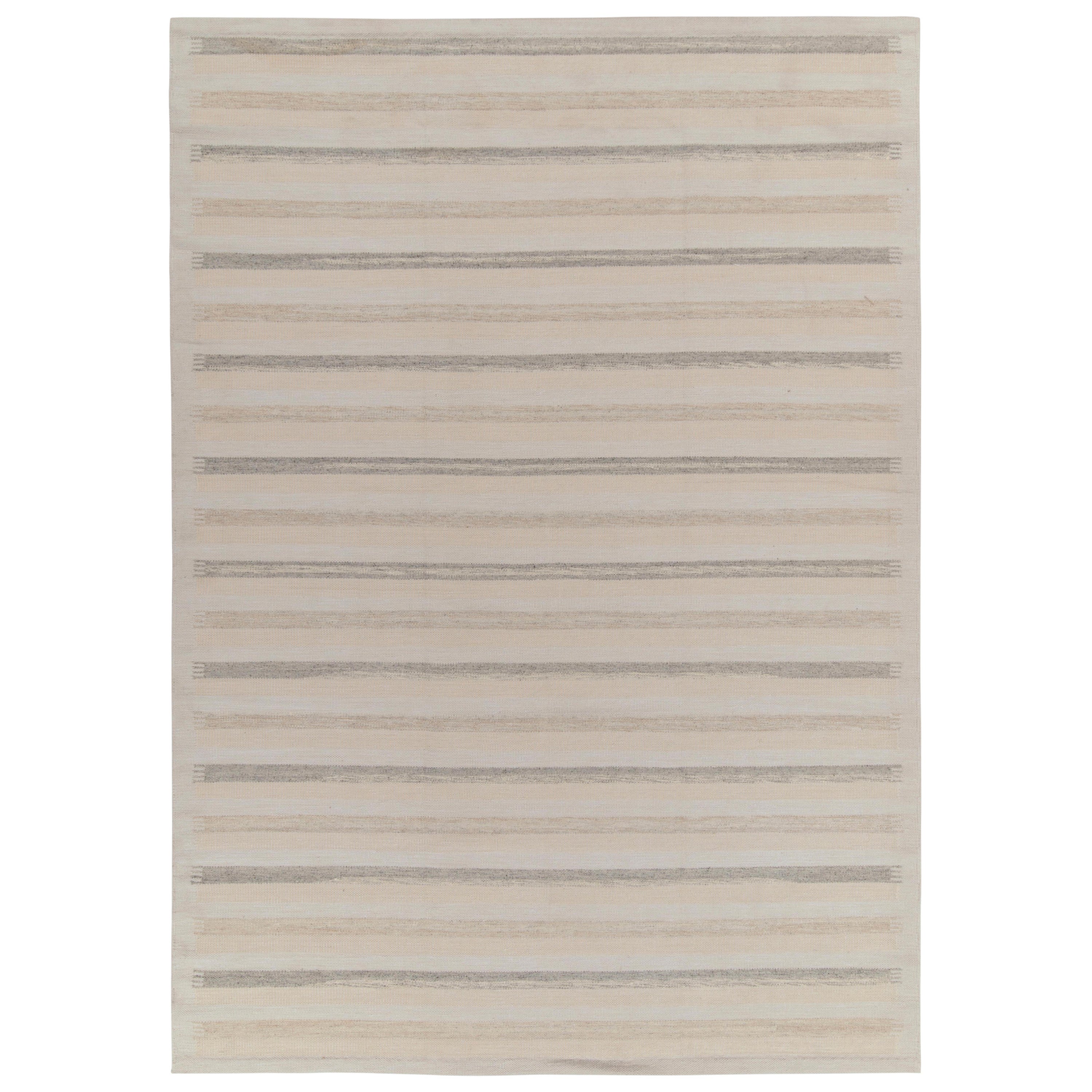 Teppich &amp; Kilims Skandinavischer Stil Kelim in Weiß, Beige und Grau gestreiften Streifen