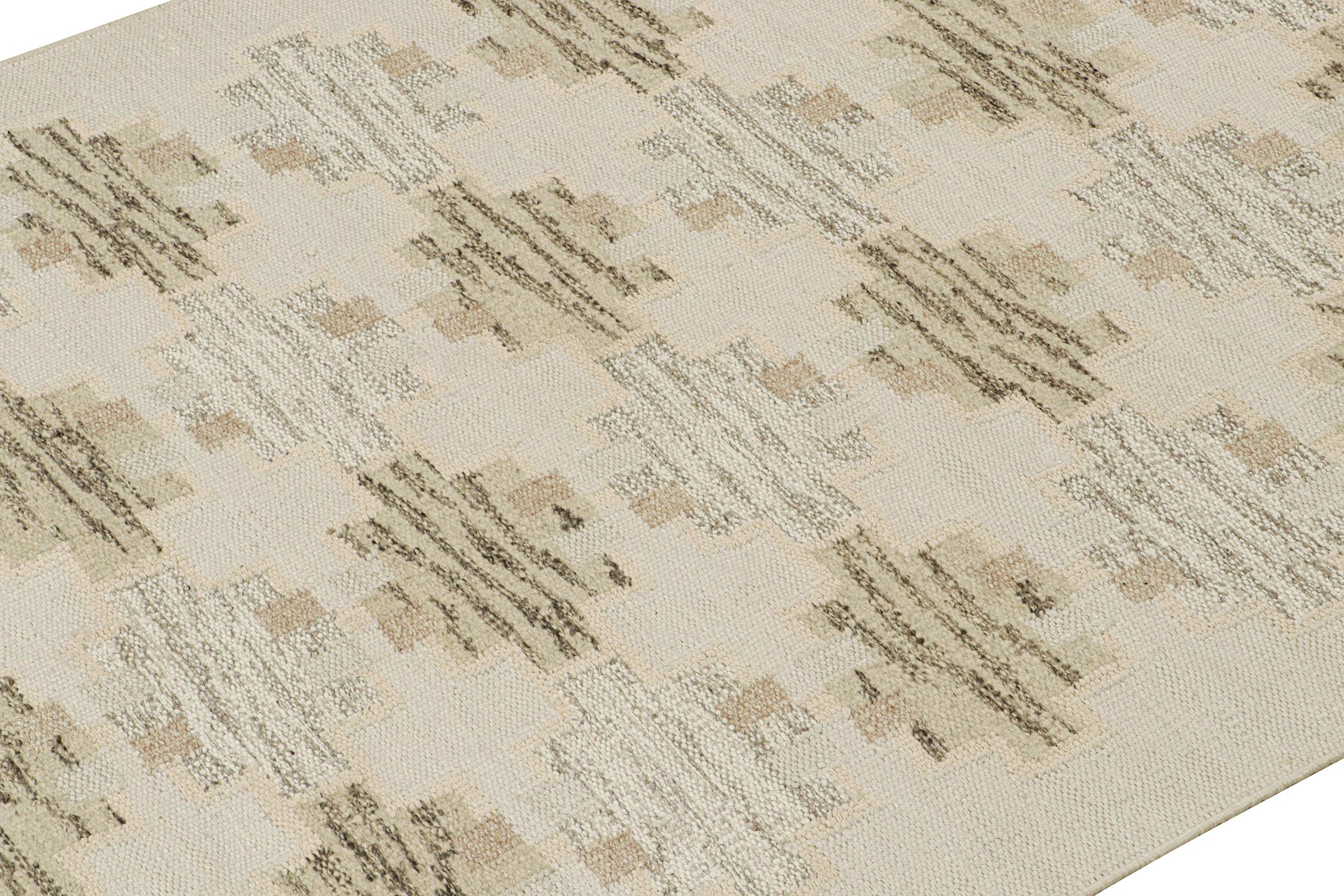 Indiano Rug & Kilim: Kilim in stile scandinavo con motivi geometrici bianchi e beige-marroni in vendita