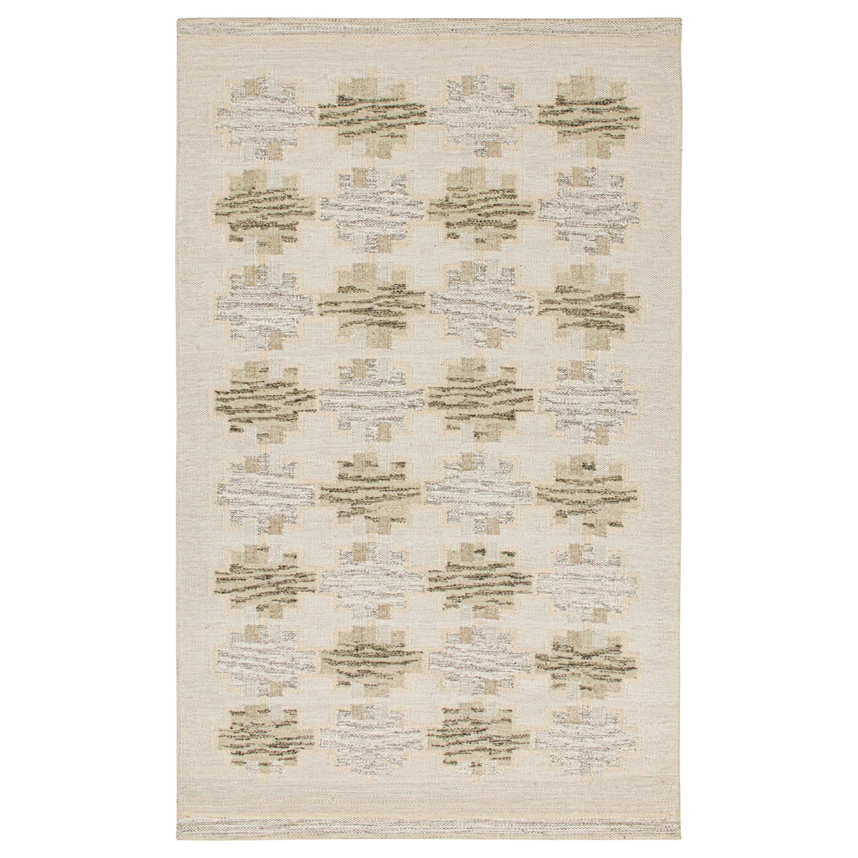 Rug & Kilim’s Scandinavian Style Kilim in White & Beige-Brown Geometric Patterns