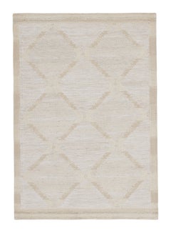 Skandinavischer Kilim von Rug & Kilim in Weiß und Beige mit Rautengitter-Muster