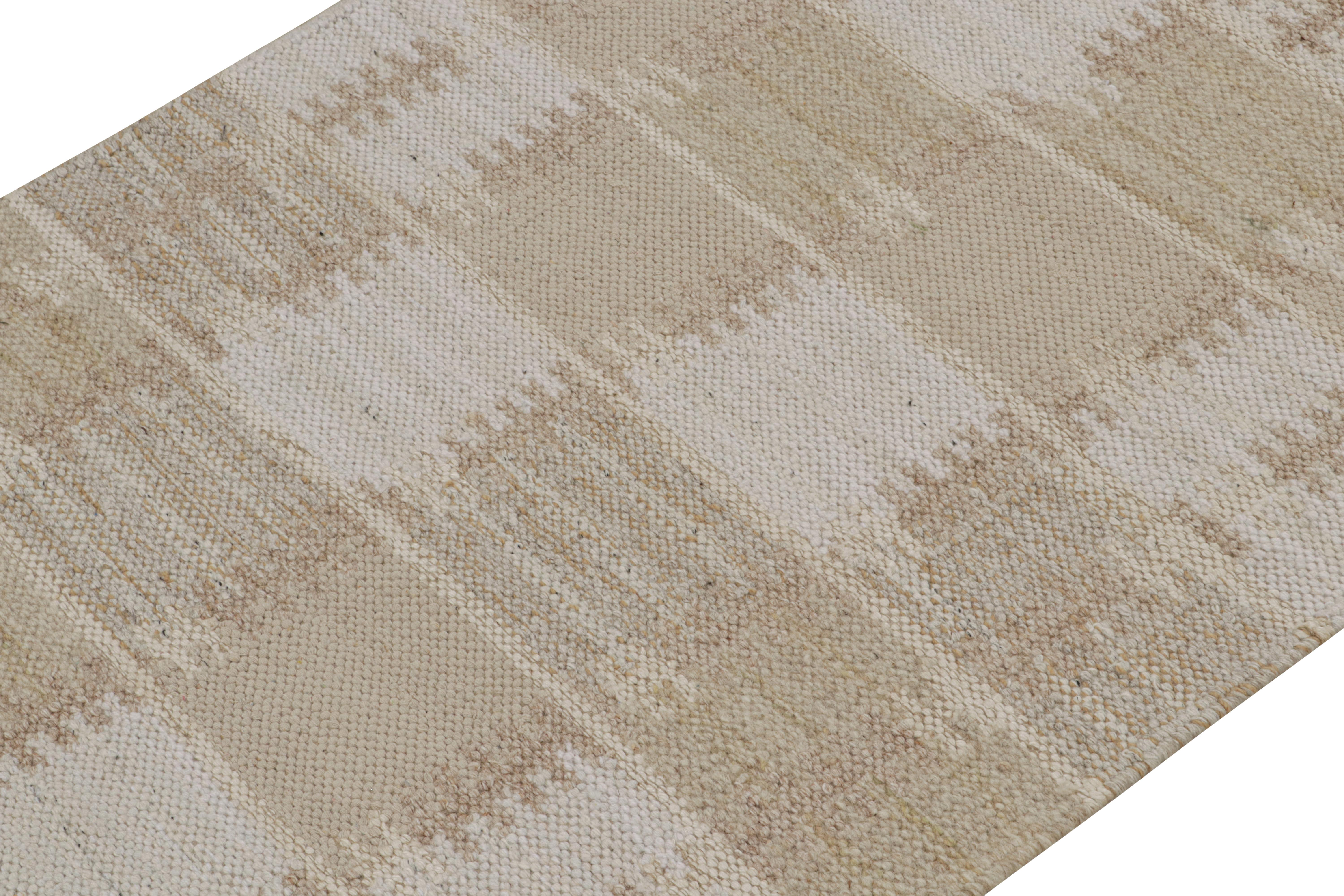 Indian Rug & Kilim’s Scandinavian Style Kilim in White & Brown Patterns For Sale