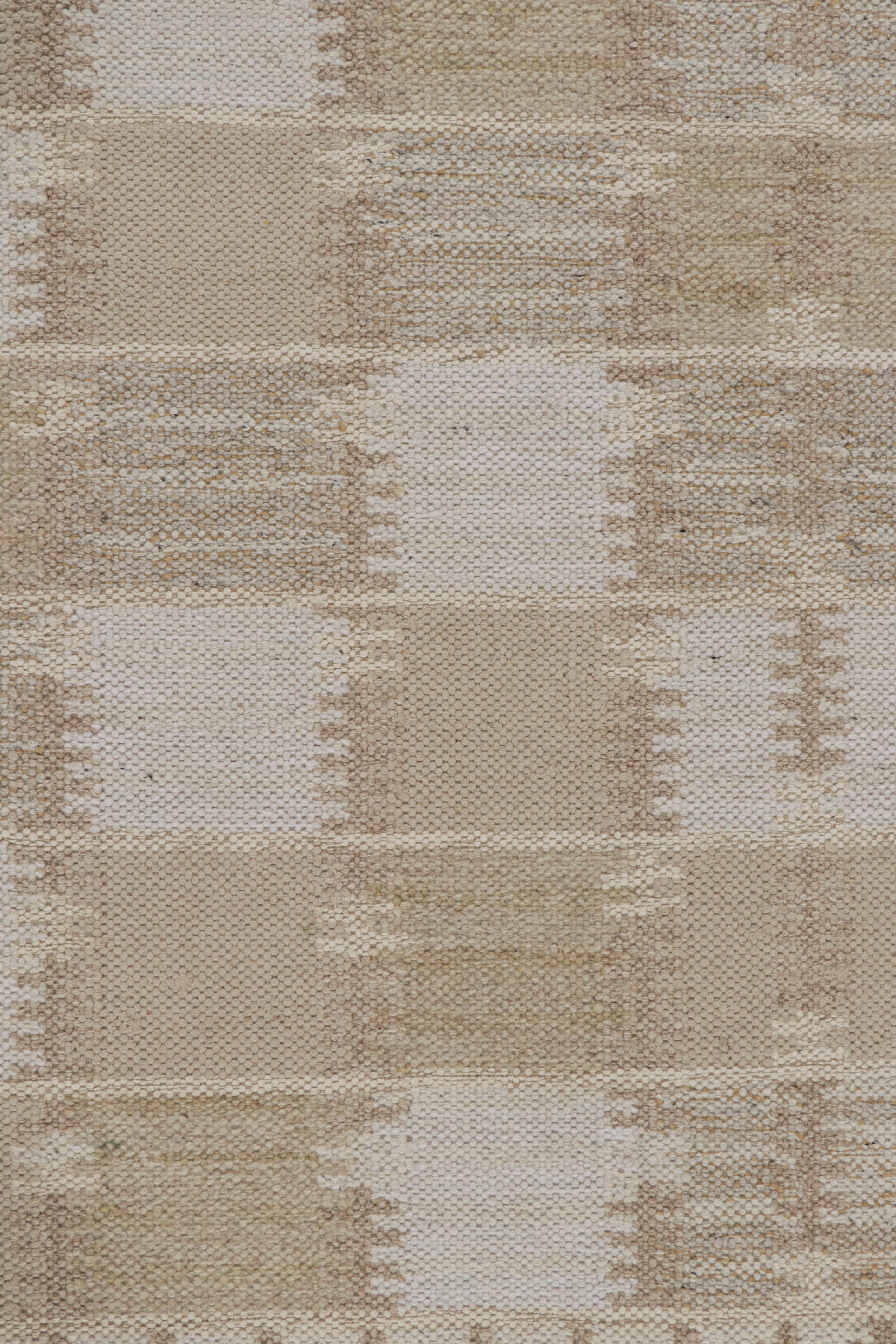 Rug & Kilim’s Scandinavian Style Kilim in White & Brown Patterns In New Condition For Sale In Long Island City, NY