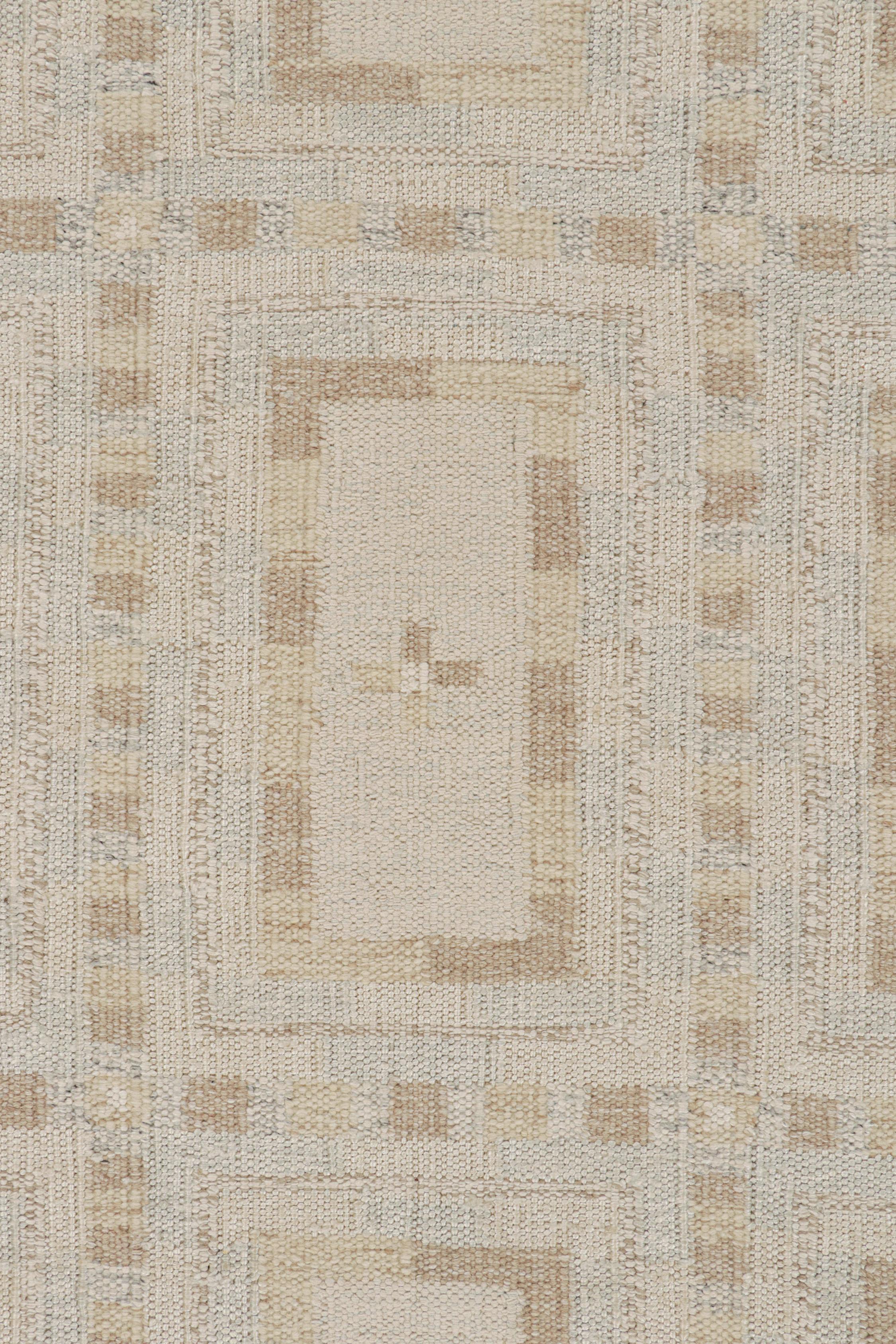 Hand-Knotted Rug & Kilim’s Scandinavian Style Kilim in White with Beige Geometric Patterns For Sale