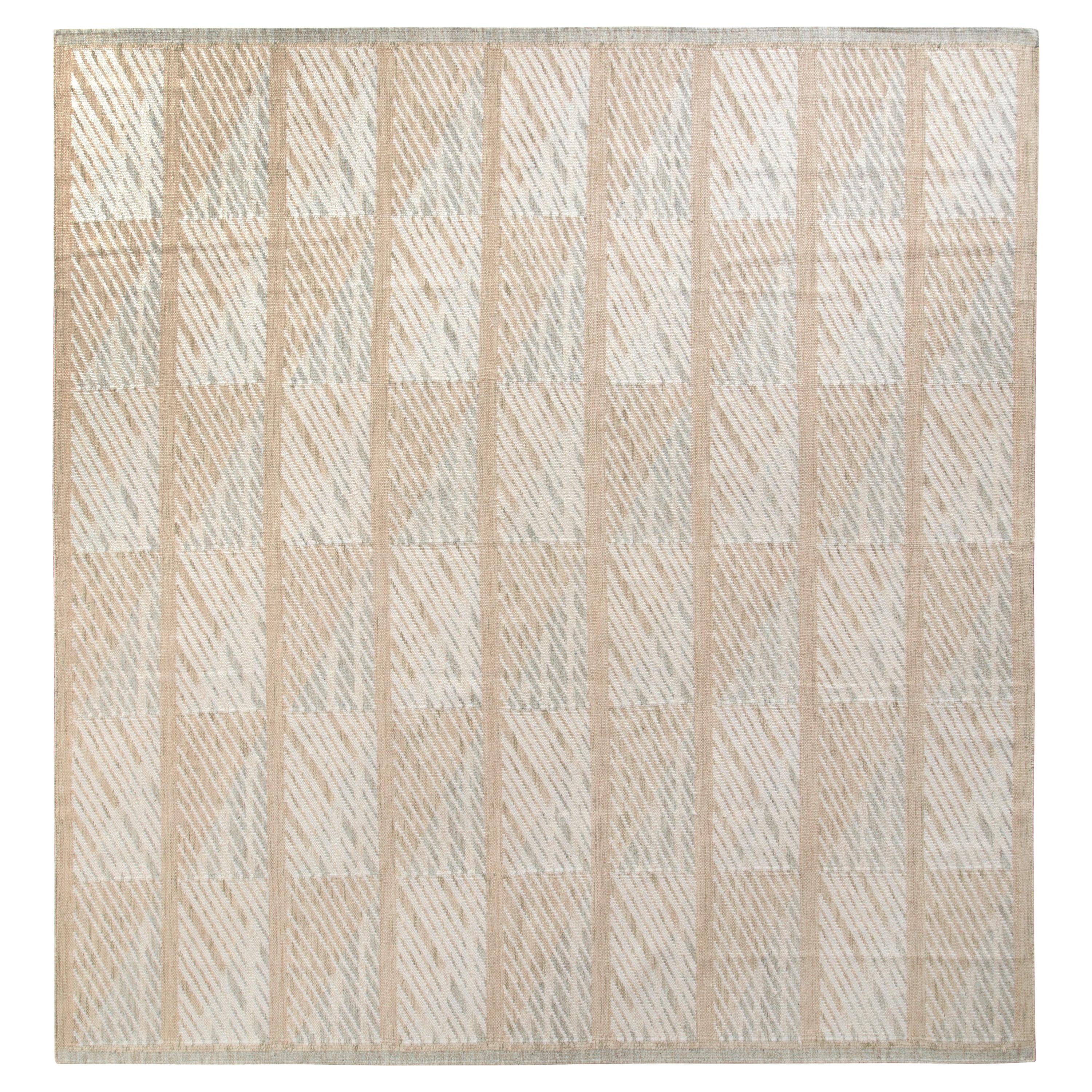 Rug & Kilim’s Scandinavian Style Kilim Rug, Beige-Brown White Geometric Pattern