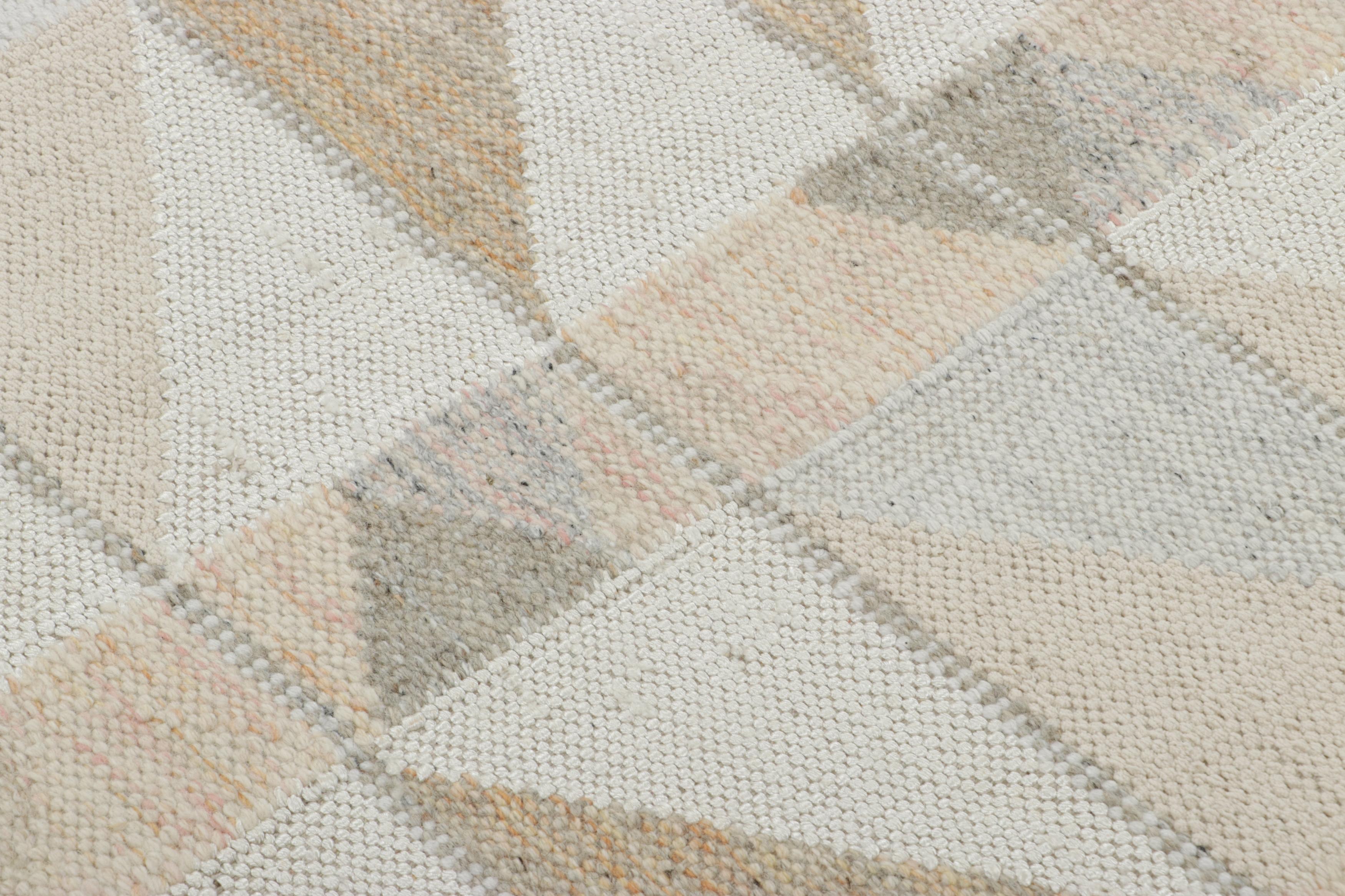 Dieser moderne Teppich im Format 8x10 aus handgewebter Wolle ist eine aufregende neue Ergänzung der skandinavischen Teppichkollektion von Rug & Kilim - eine zeitgenössische Neuinterpretation des schwedischen Minimalismus und der Vintage-Teppiche und