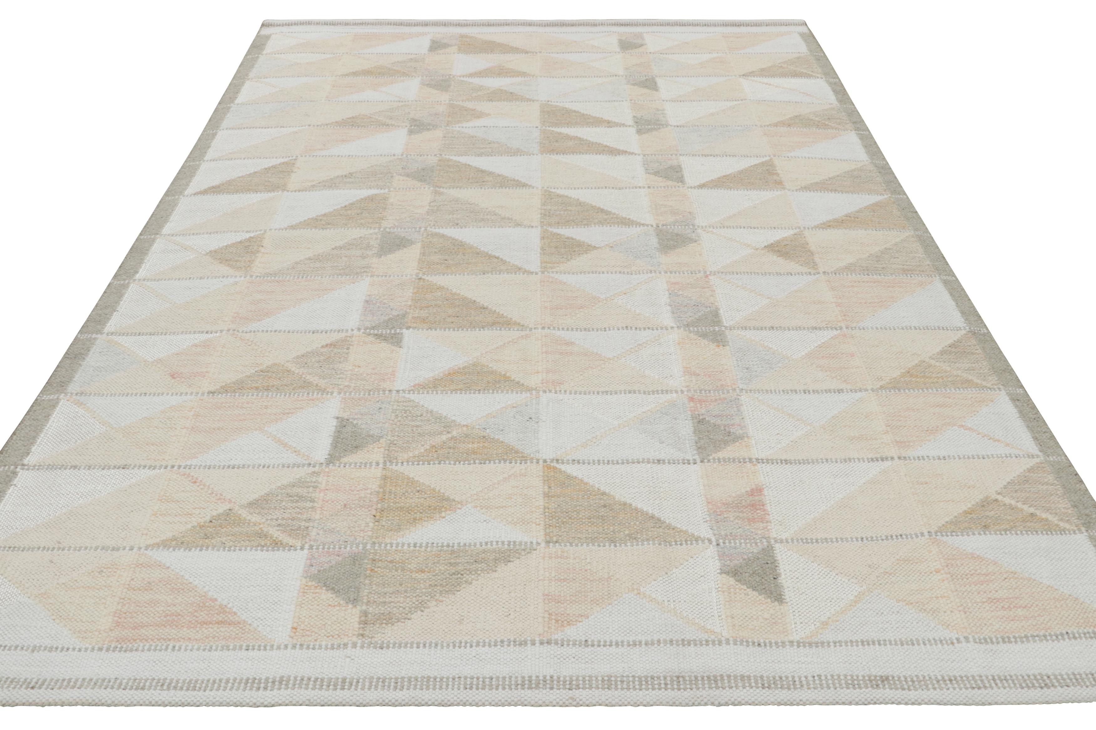 Rug & Kilim's skandinavischer Kilimteppich, Beige-Elfenbein mit geometrischen Mustern (Handgewebt) im Angebot