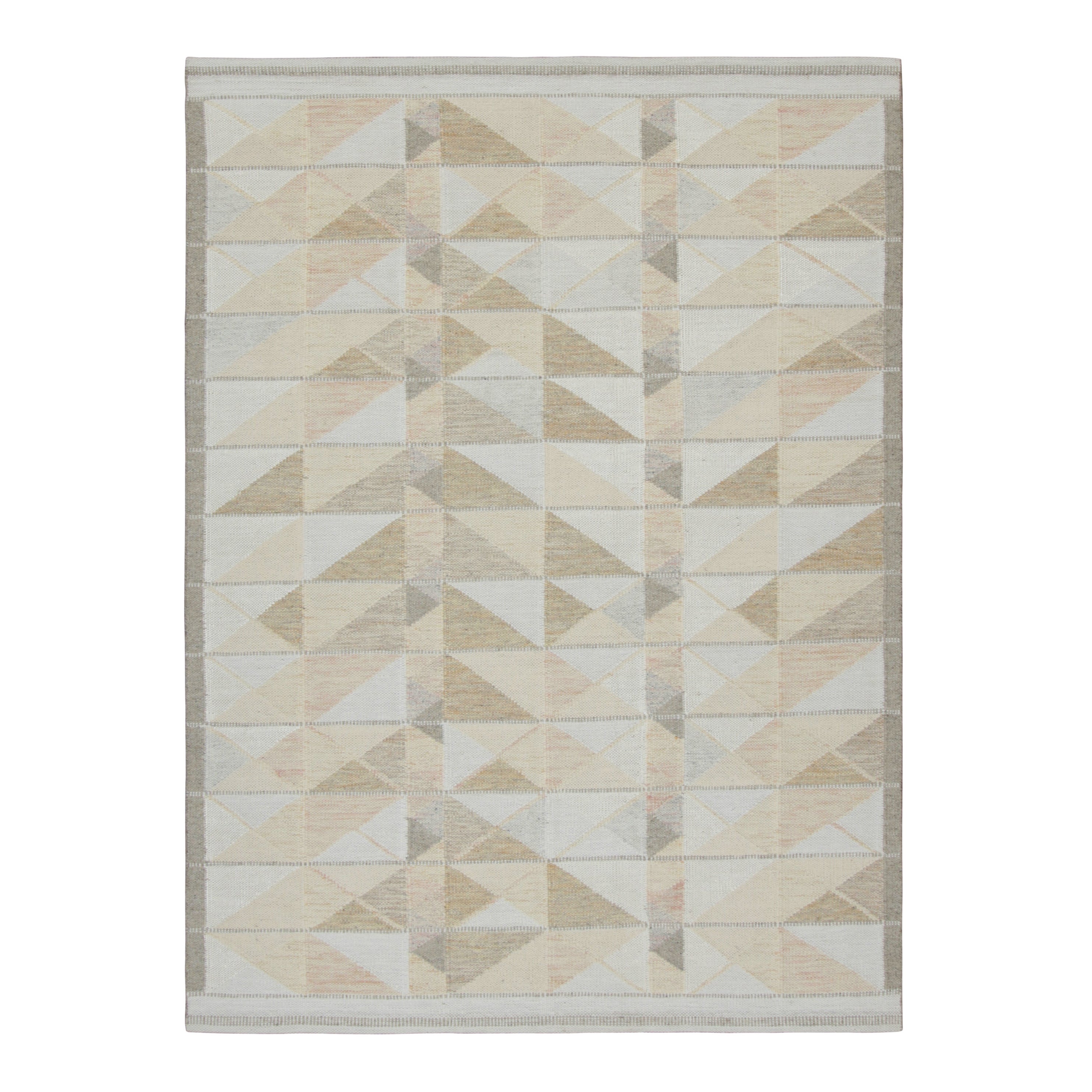 Rug & Kilim's skandinavischer Kilimteppich, Beige-Elfenbein mit geometrischen Mustern