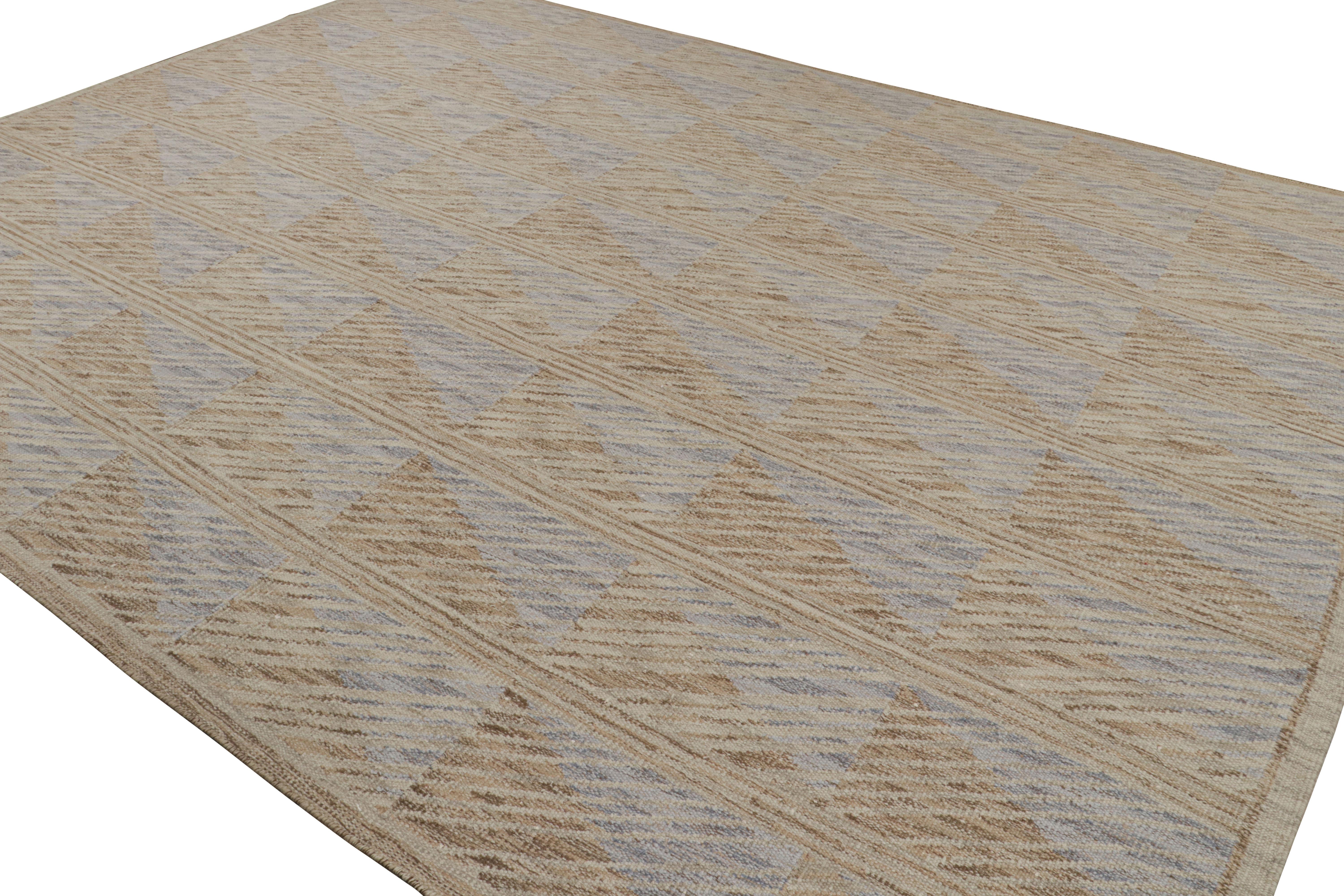 Dieser schwedische Teppich im Format 12x15 gehört zu den Flachgeweben der skandinavischen Teppichkollektion von Rug & Kilim. Handgewebt aus Wolle und ungefärbten Naturgarnen, ist das Design an den schwedischen Minimalismus und die Hygge-Ästhetik