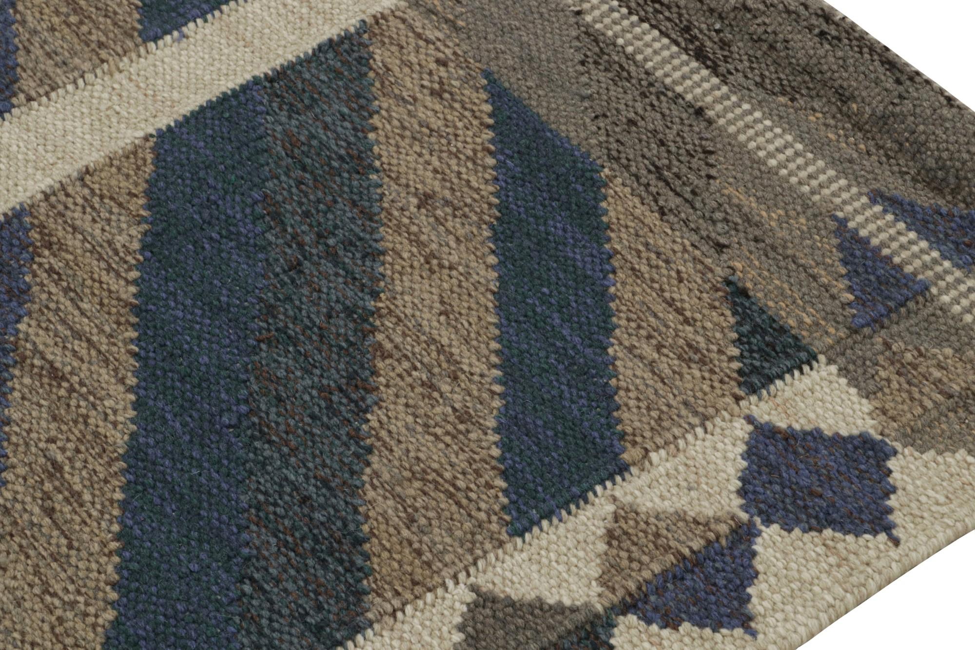 Hand-Woven Rug & Kilim’s Scandinavian Style Kilim Rug Design in Beige-Brown Patterns For Sale