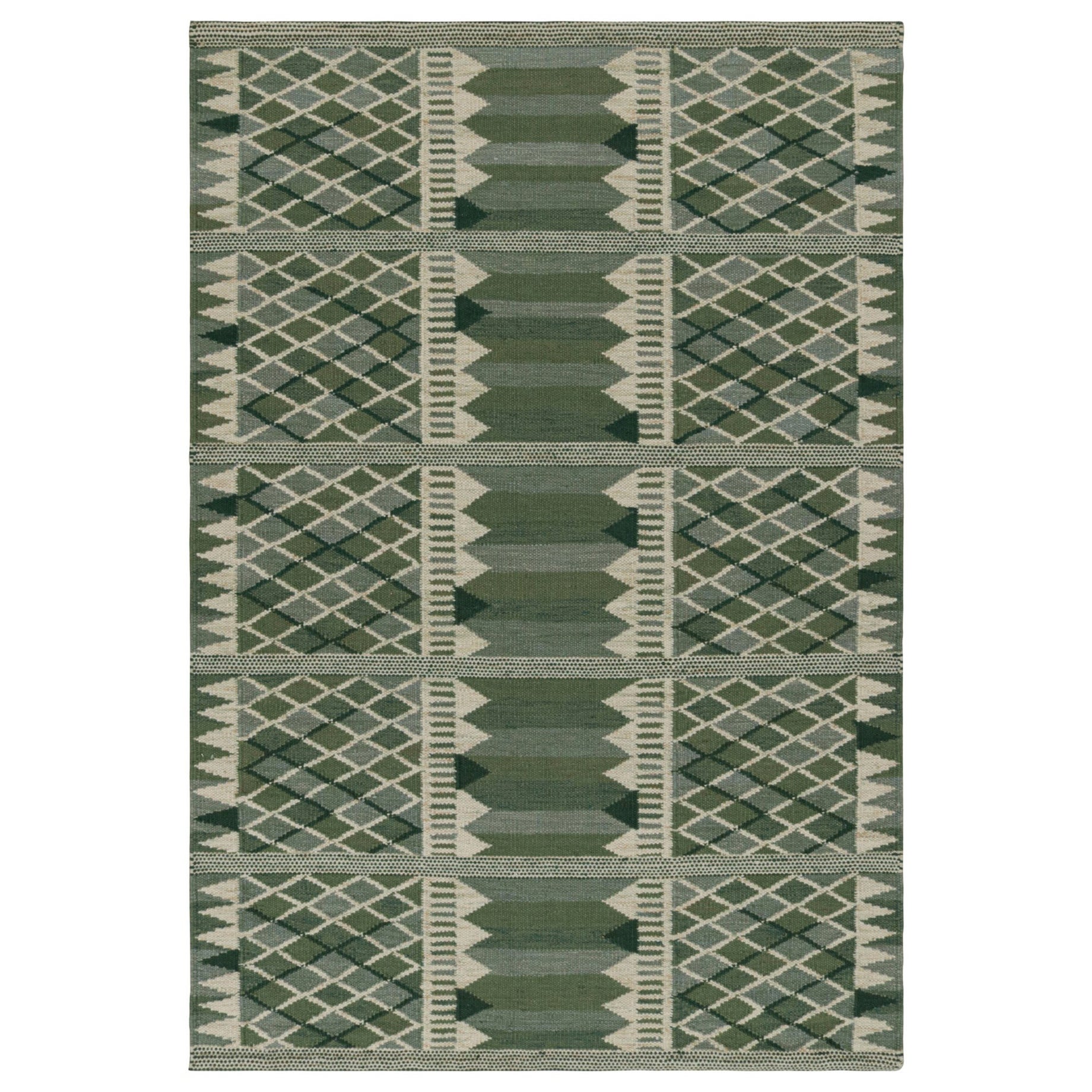 Rug & Kilim's skandinavischer Stil Kilim-Teppich Design in Grün- und Beige-Mustern
