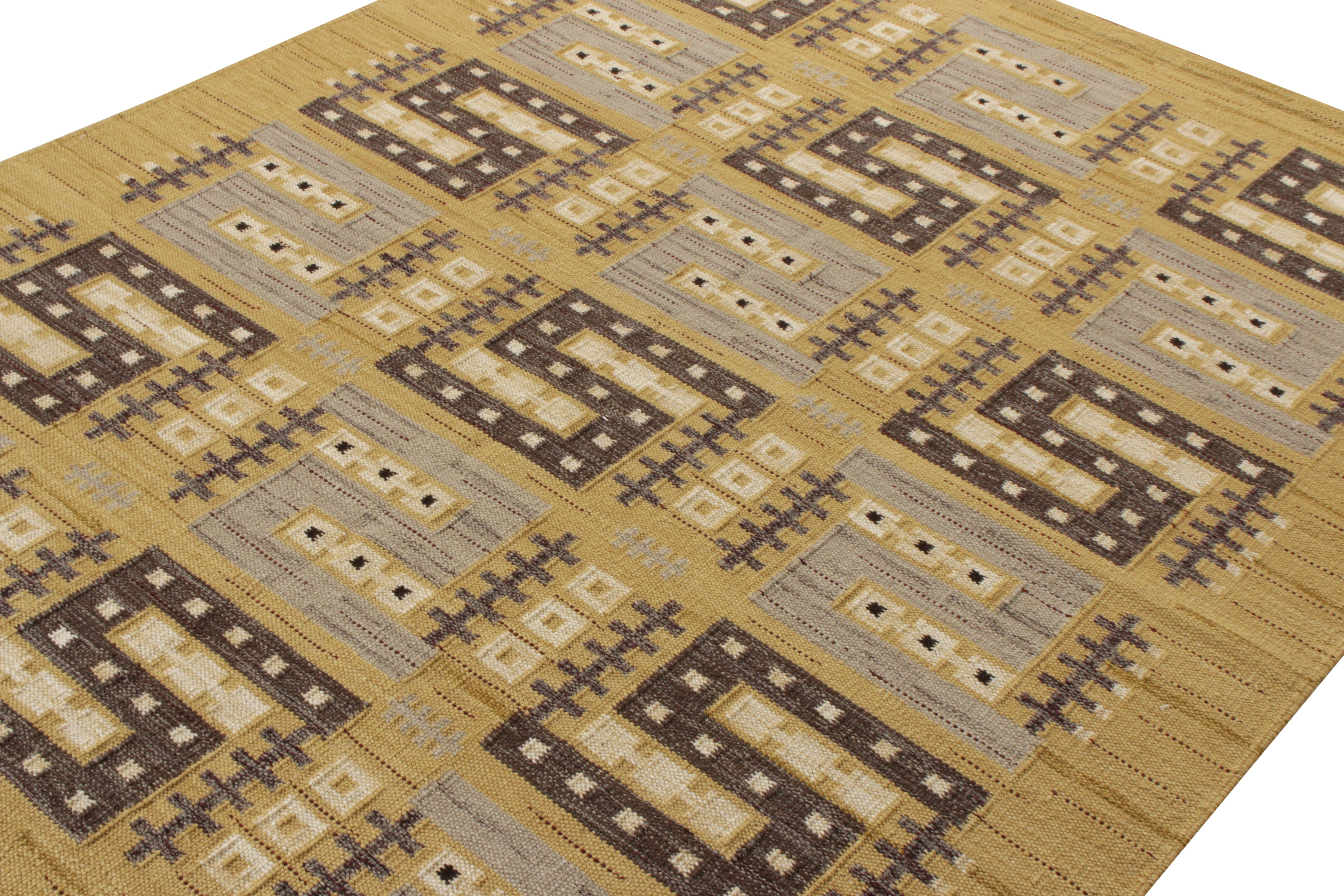 Scandinavian Modern Rug & Kilim’s Scandinavian Style Kilim Rug, Gold, Beige-Brown Geometric Pattern