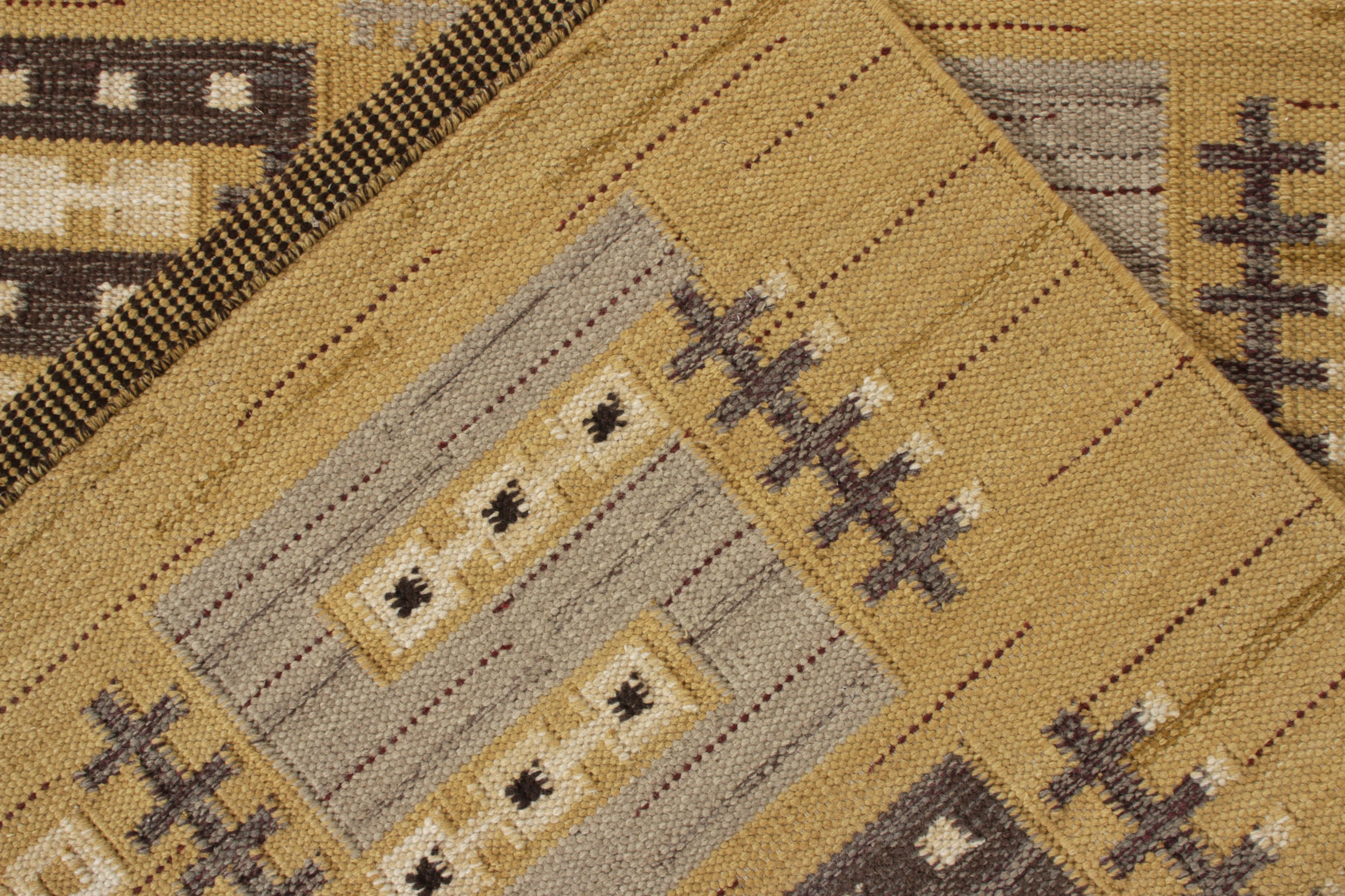 Hand-Knotted Rug & Kilim’s Scandinavian Style Kilim Rug, Gold, Beige-Brown Geometric Pattern