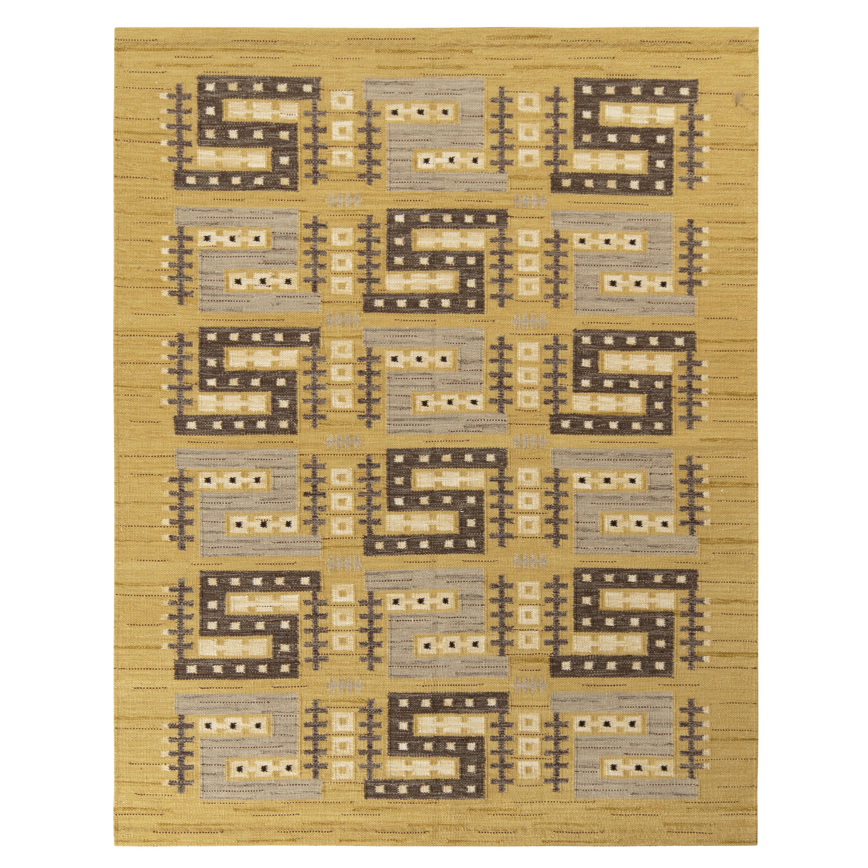 Rug & Kilim’s Scandinavian Style Kilim Rug, Gold, Beige-Brown Geometric Pattern
