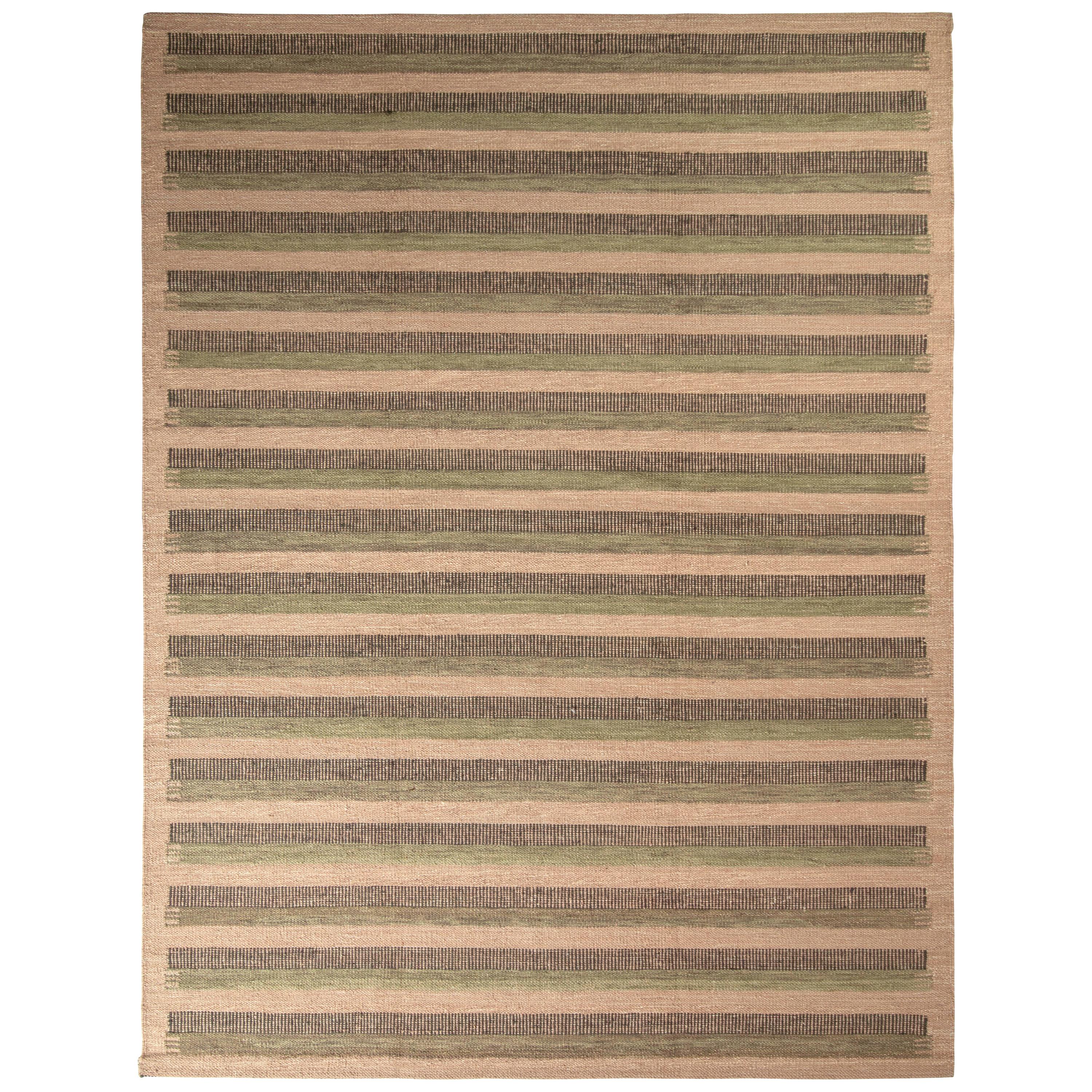Rug & Kilim - Tappeto Kilim in stile scandinavo, motivo a strisce verdi e beige-marroni