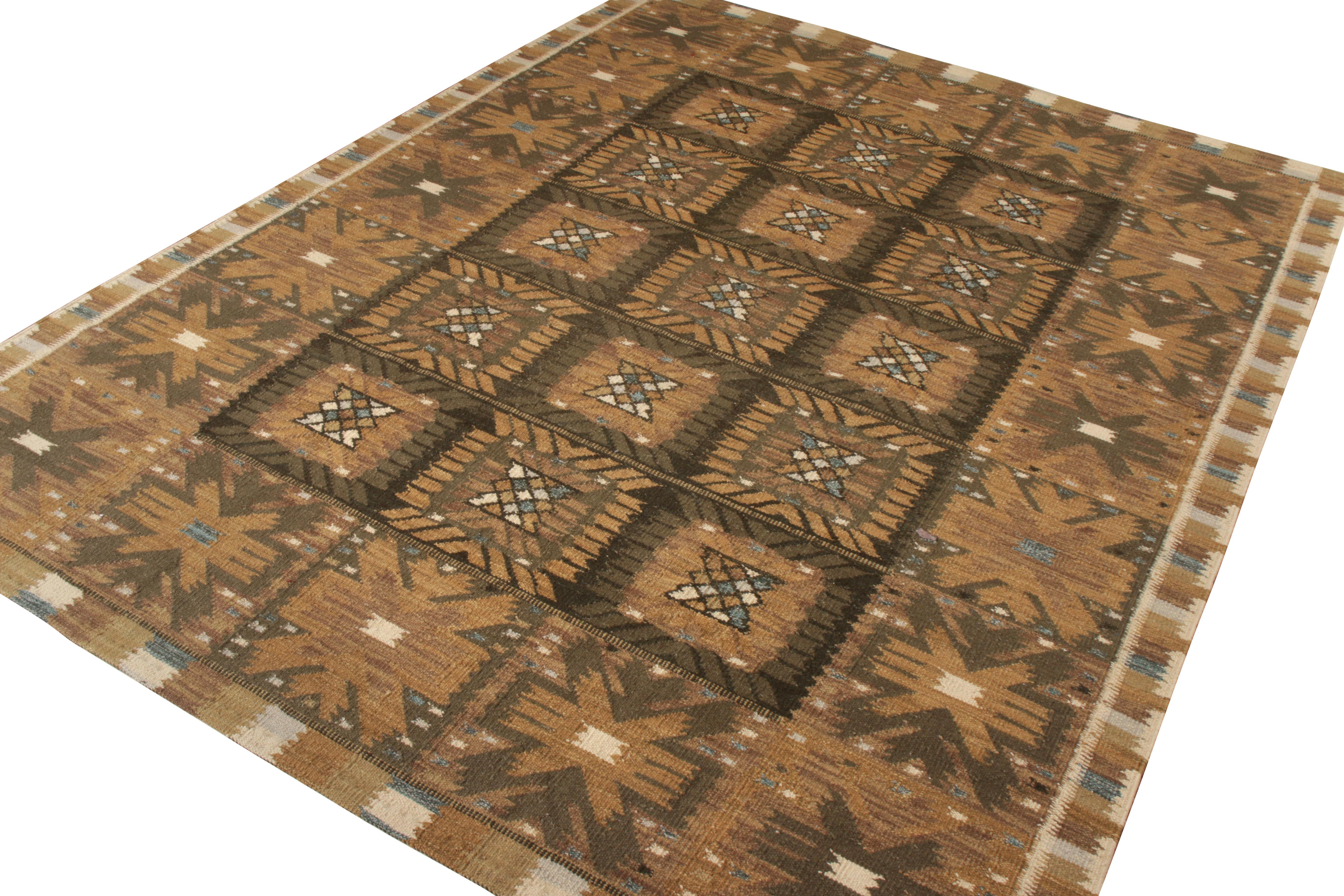 Teppich & Kilims Kelim-Teppich im skandinavischen Stil mit goldenem, braunem geometrischem Muster (Moderne) im Angebot