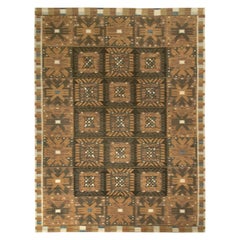 Rug & Kilim’s Scandinavian Style Kilim Rug in a Golden, Brown Geometric Pattern