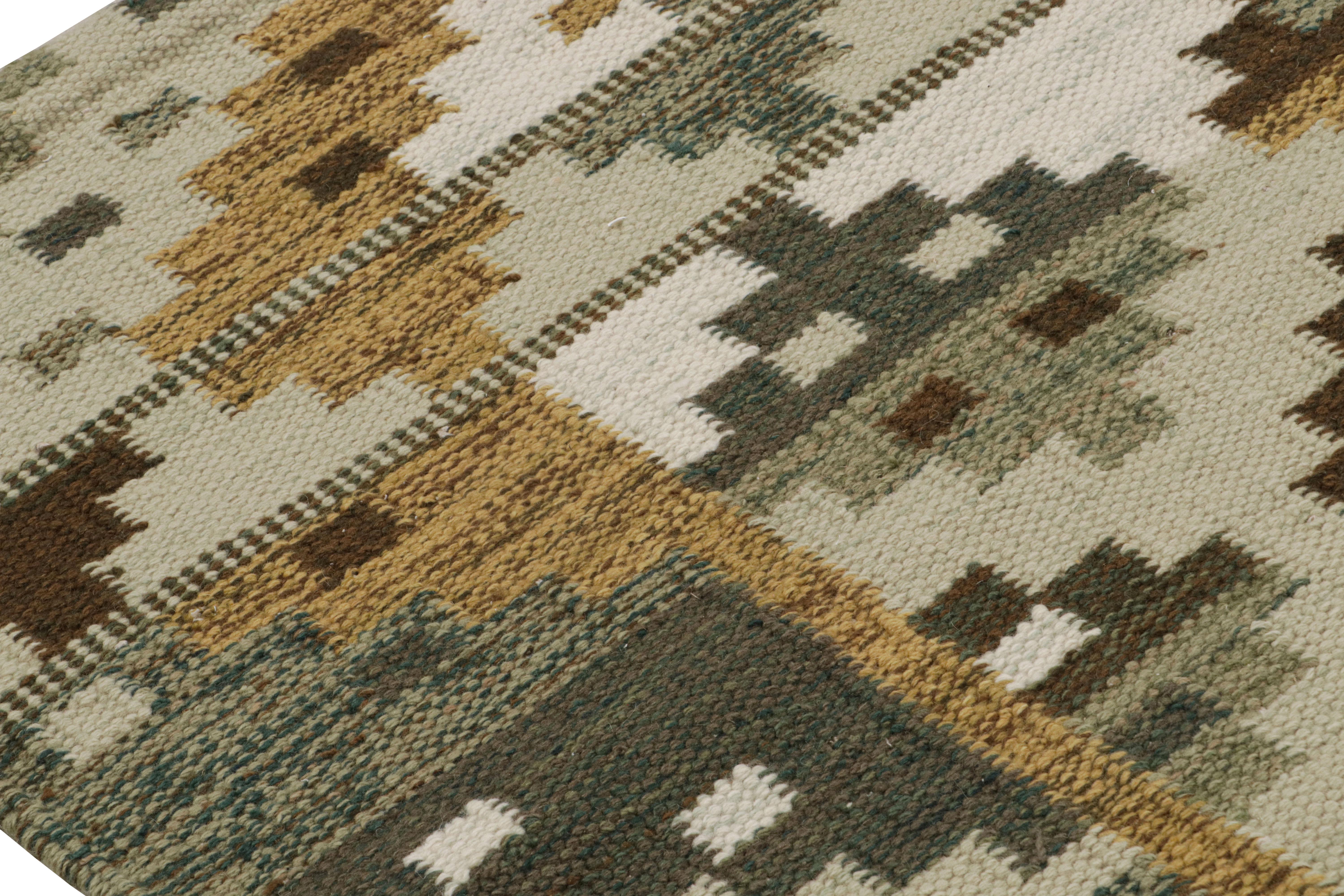 Hand-Woven Rug & Kilim’s Scandinavian Style Kilim in Beige-Brown and Green Patterns For Sale