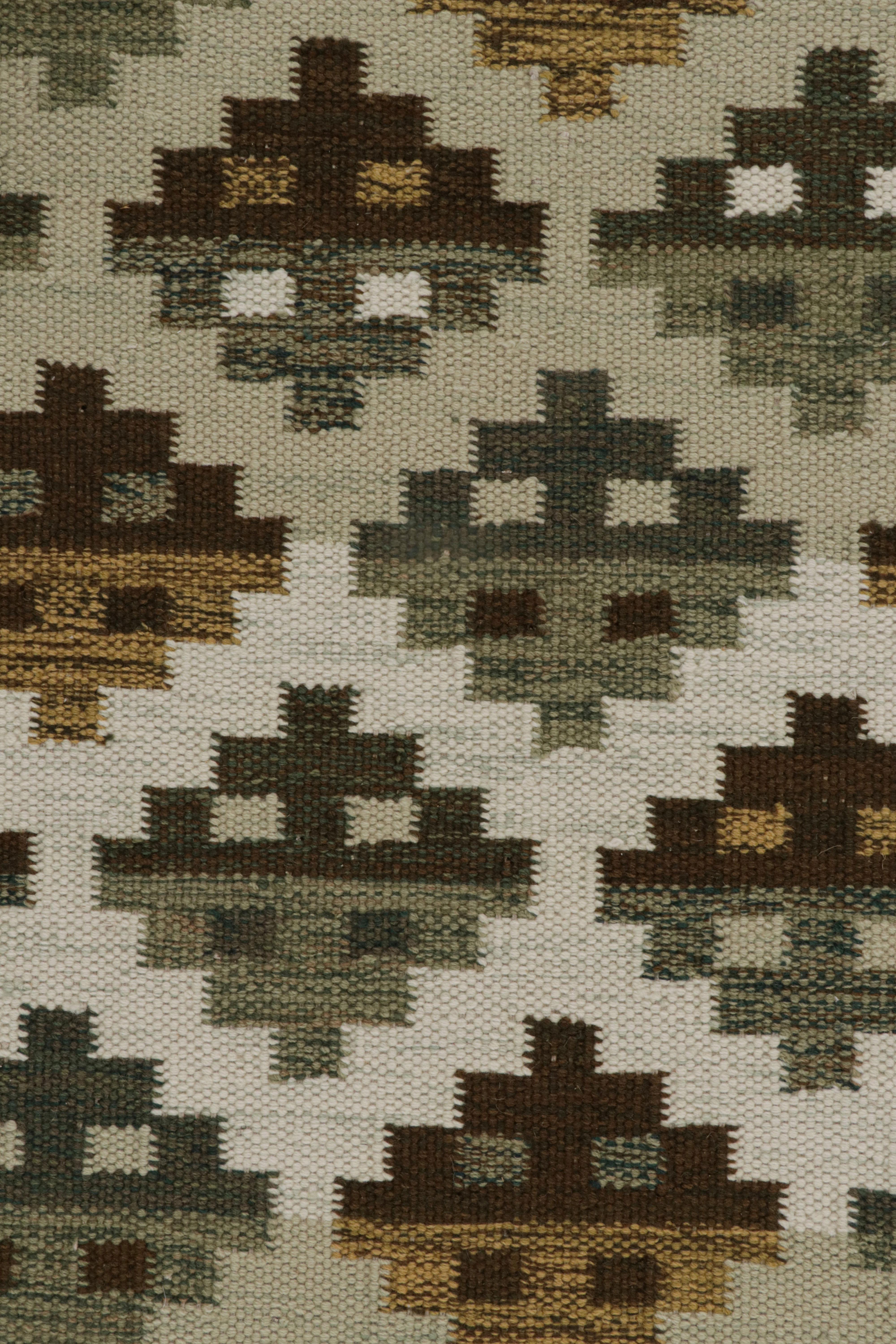 Rug & Kilim’s Scandinavian Style Kilim in Beige-Brown and Green Patterns In New Condition For Sale In Long Island City, NY