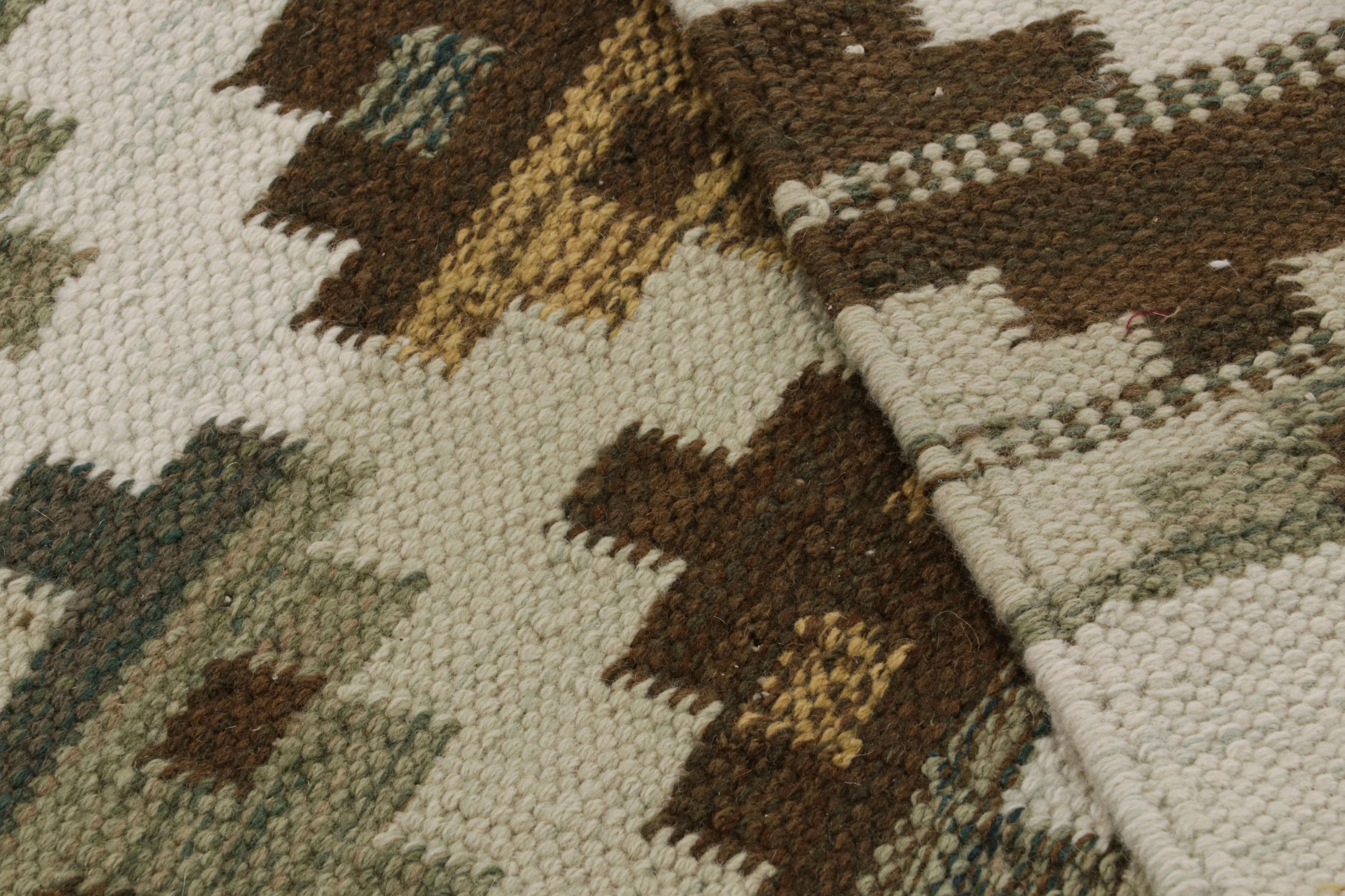 Contemporary Rug & Kilim’s Scandinavian Style Kilim in Beige-Brown and Green Patterns For Sale